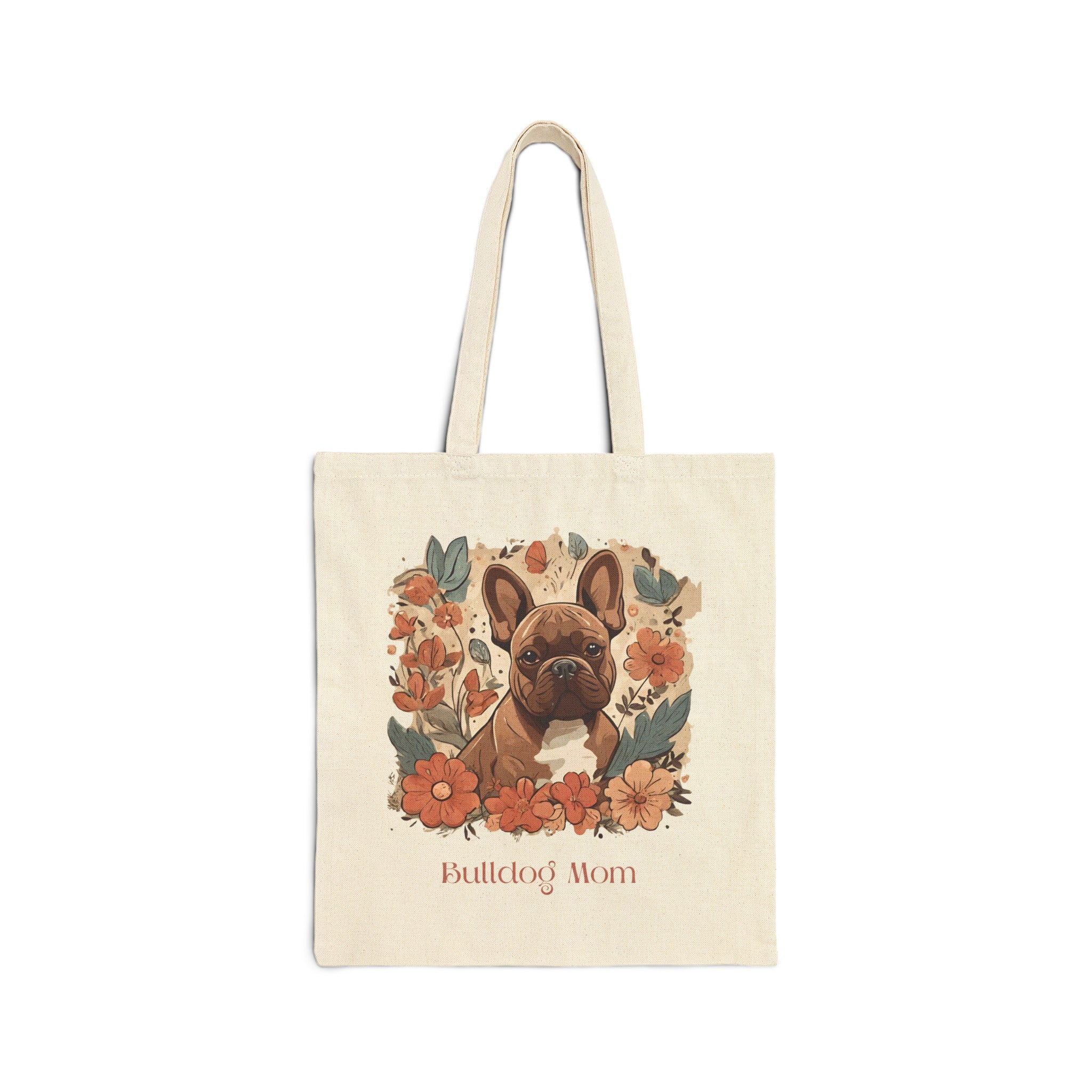 Bulldog Mom Canvas Tote (French/Brown)