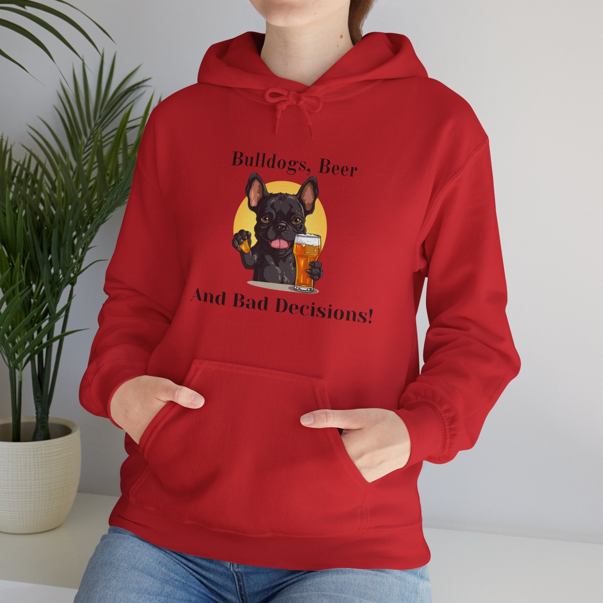 Bulldogs, Beer, and Bad Decisions" Hoodie - Your Go-To Gear for Mischievous Times! (French/Black)