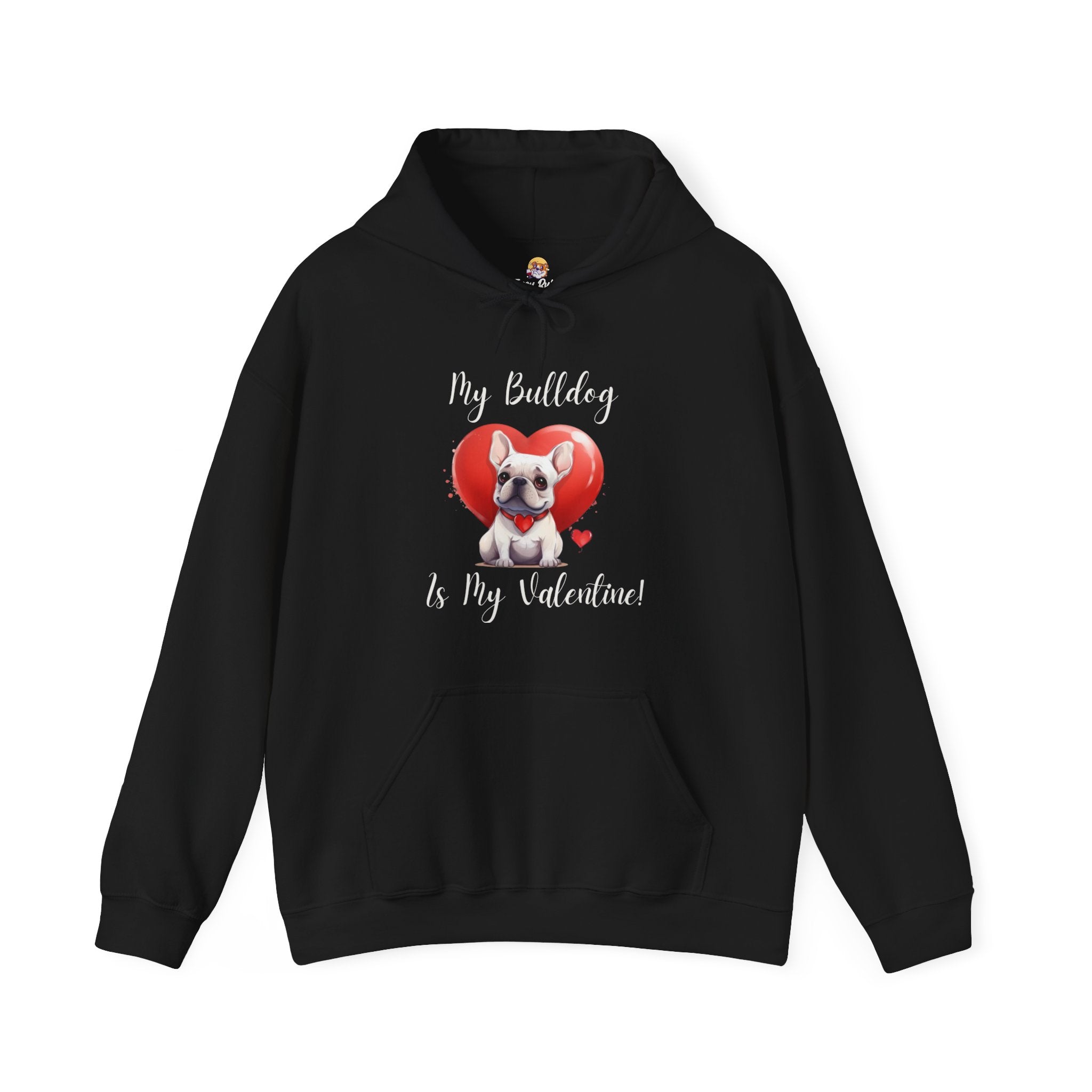 My Bulldog Is My Valentine" - Customizable Bulldog Valentine's Day Hoodie from Tipsy Bully (French/White)