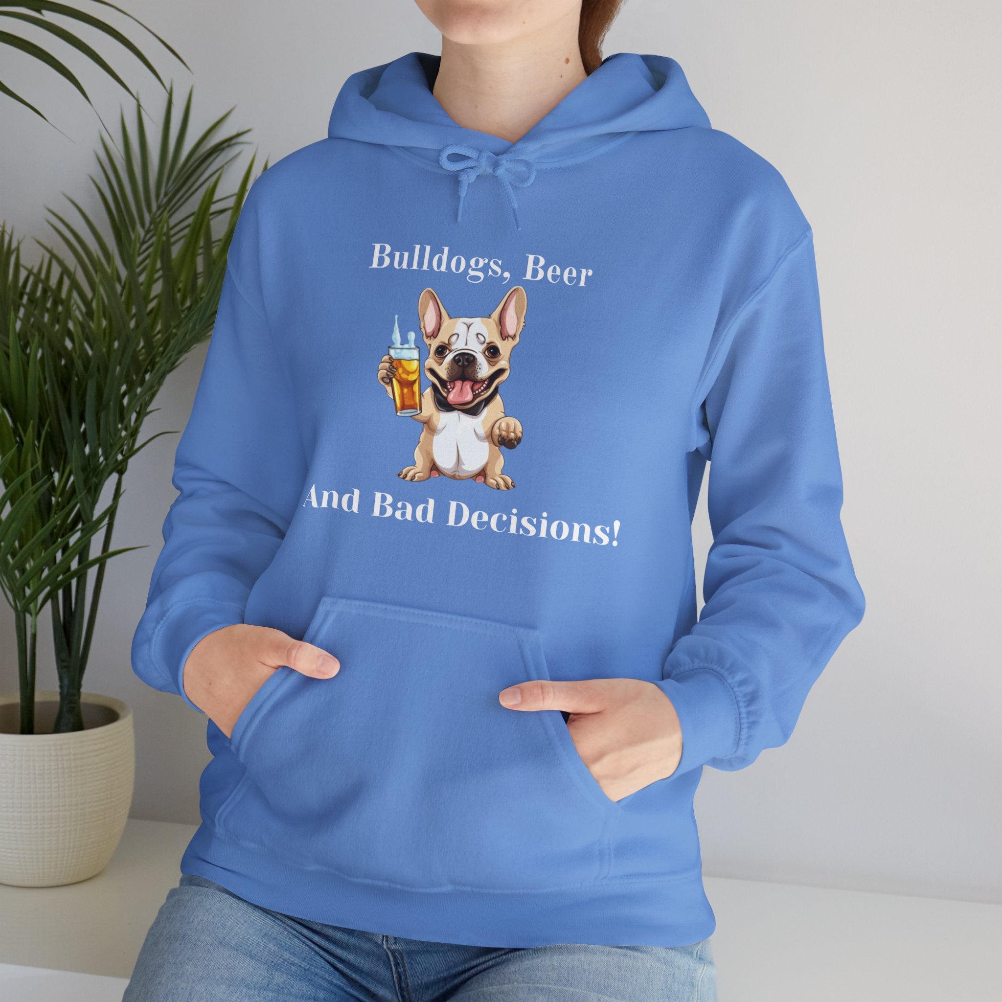 Bulldogs, Beer, and Bad Decisions" Hoodie - Your Go-To Gear for Mischievous Times! (French/Brown)