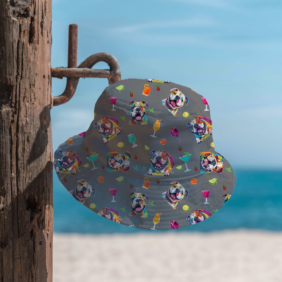 Tipsy Bully Unisex Summer Cocktail Bucket Hat (English/Grey)