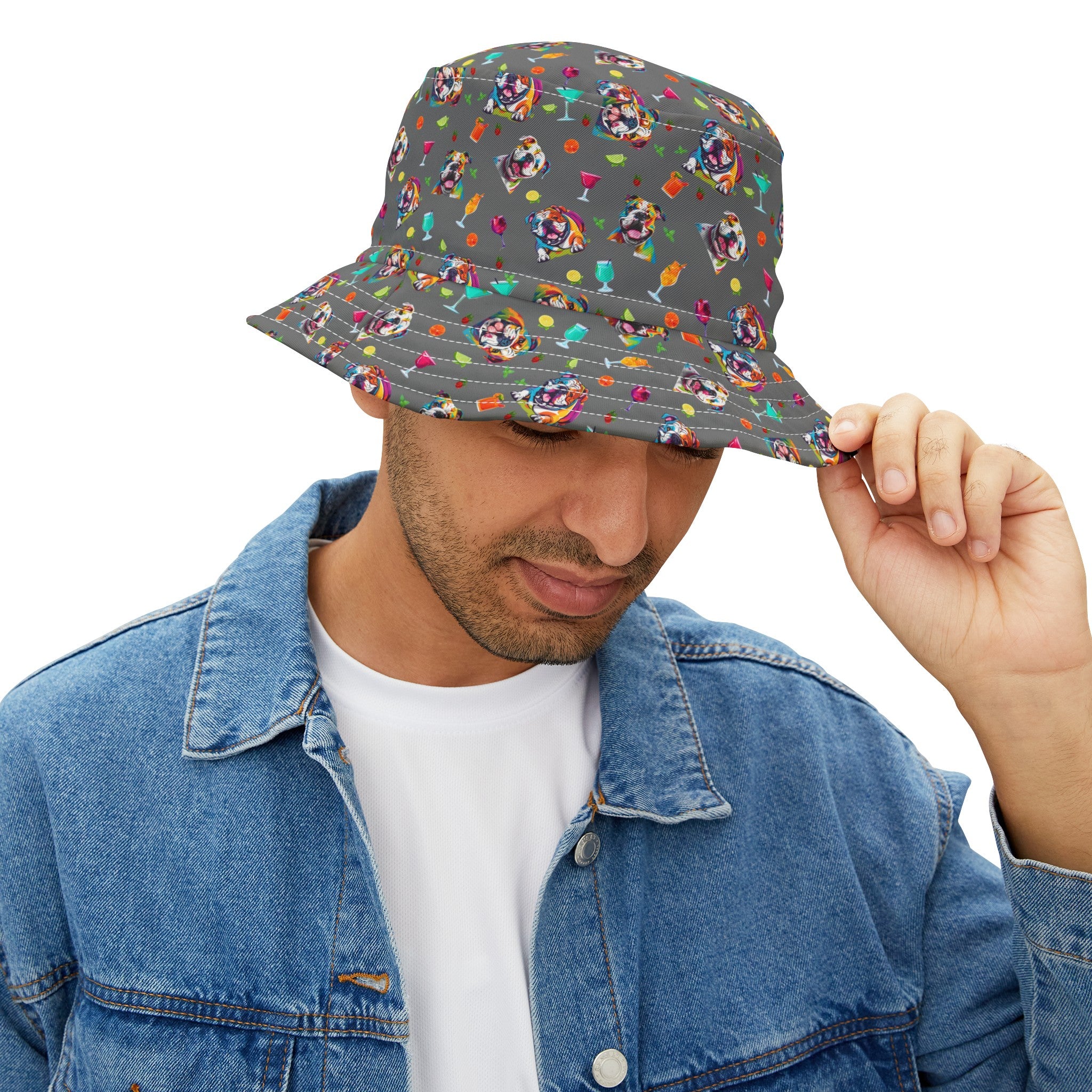 Tipsy Bully Unisex Summer Cocktail Bucket Hat (English/Grey)