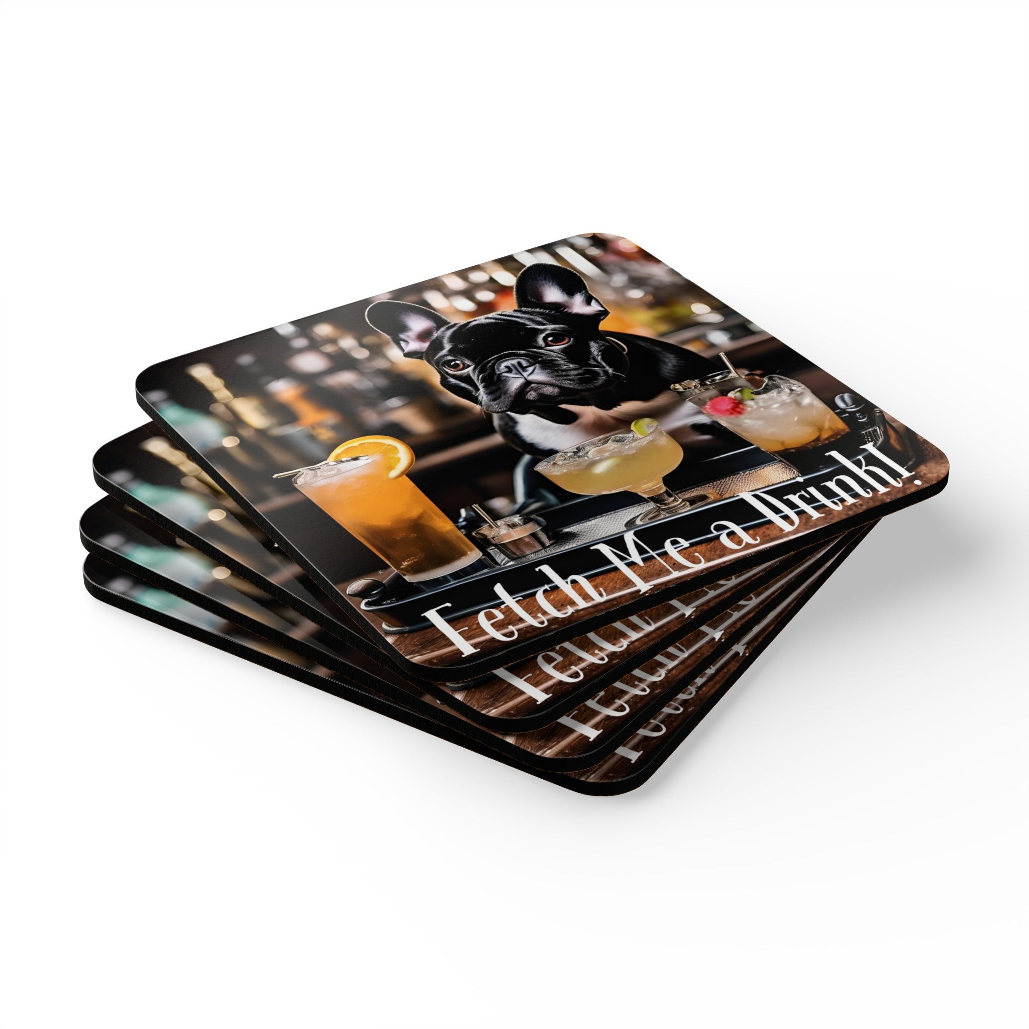 "Fetch Me A Drink" set of 4 coasters (Black/French)