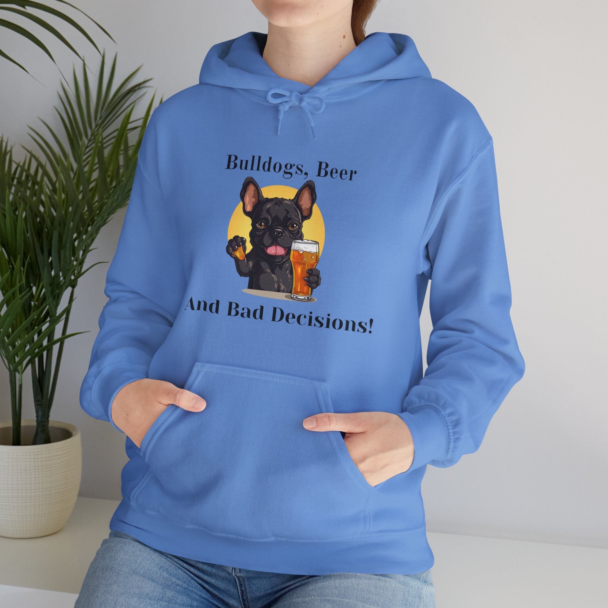 Bulldogs, Beer, and Bad Decisions" Hoodie - Your Go-To Gear for Mischievous Times! (French/Black)