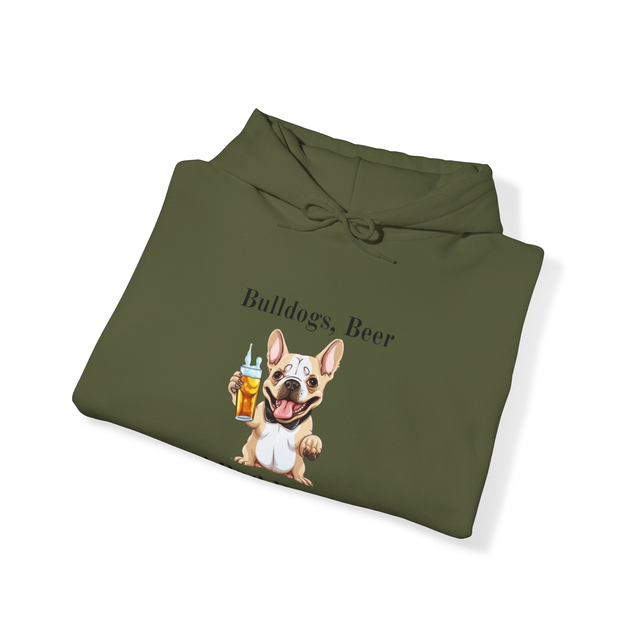 Bulldogs, Beer, and Bad Decisions" Hoodie - Your Go-To Gear for Mischievous Times! (French/White)