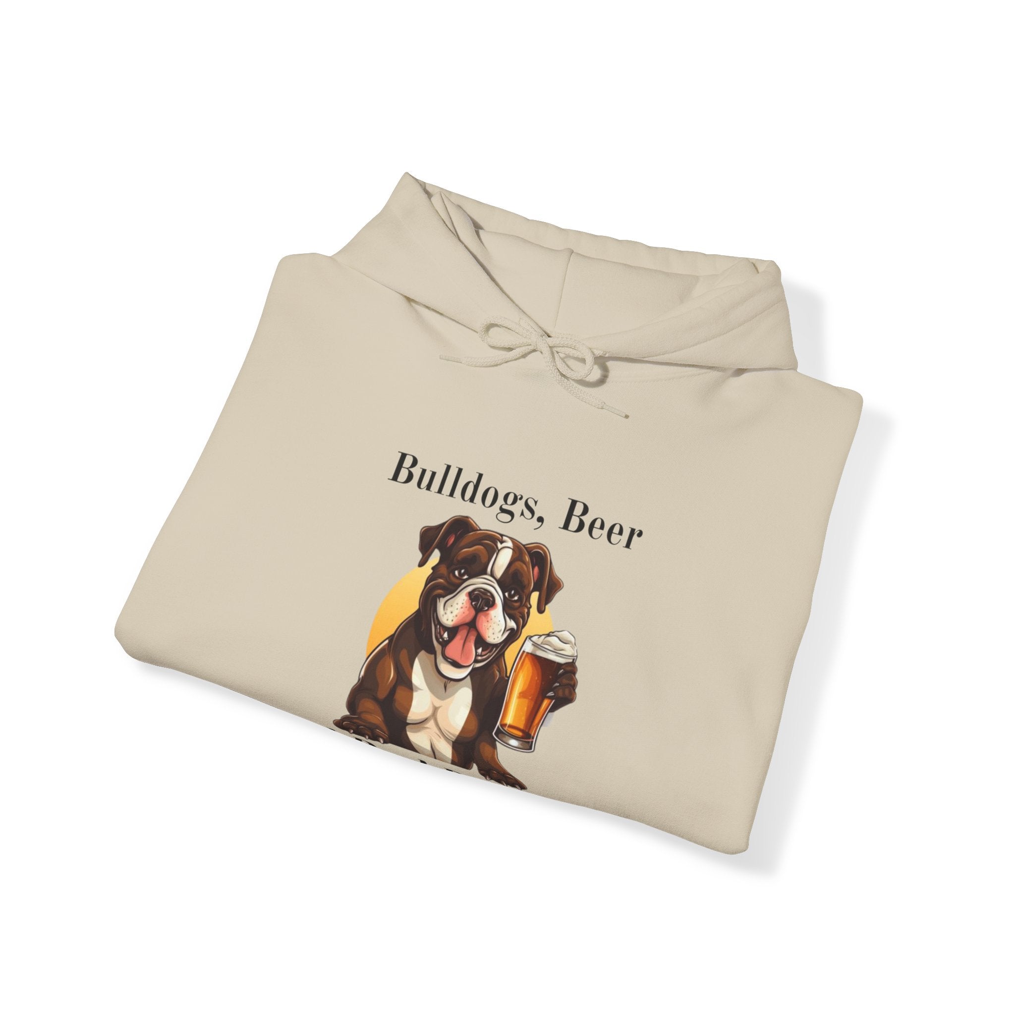 Bulldogs, Beer, and Bad Decisions" Hoodie - Your Go-To Gear for Mischievous Times! (American/Brown)