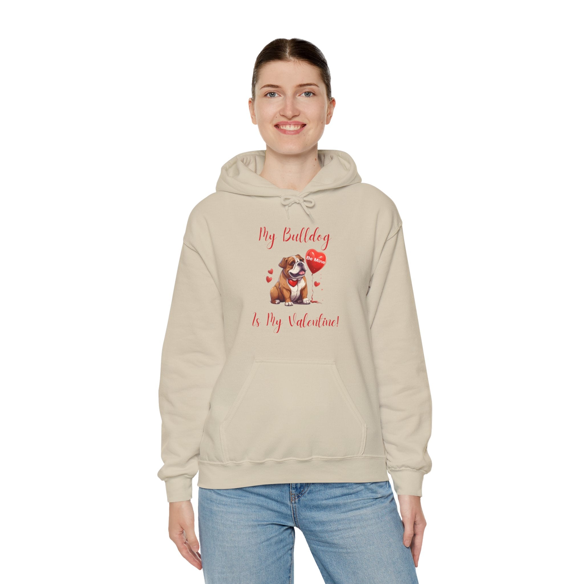 My Bulldog Is My Valentine" - Customizable Bulldog Valentine's Day Hoodie from Tipsy Bully (English/Brown)