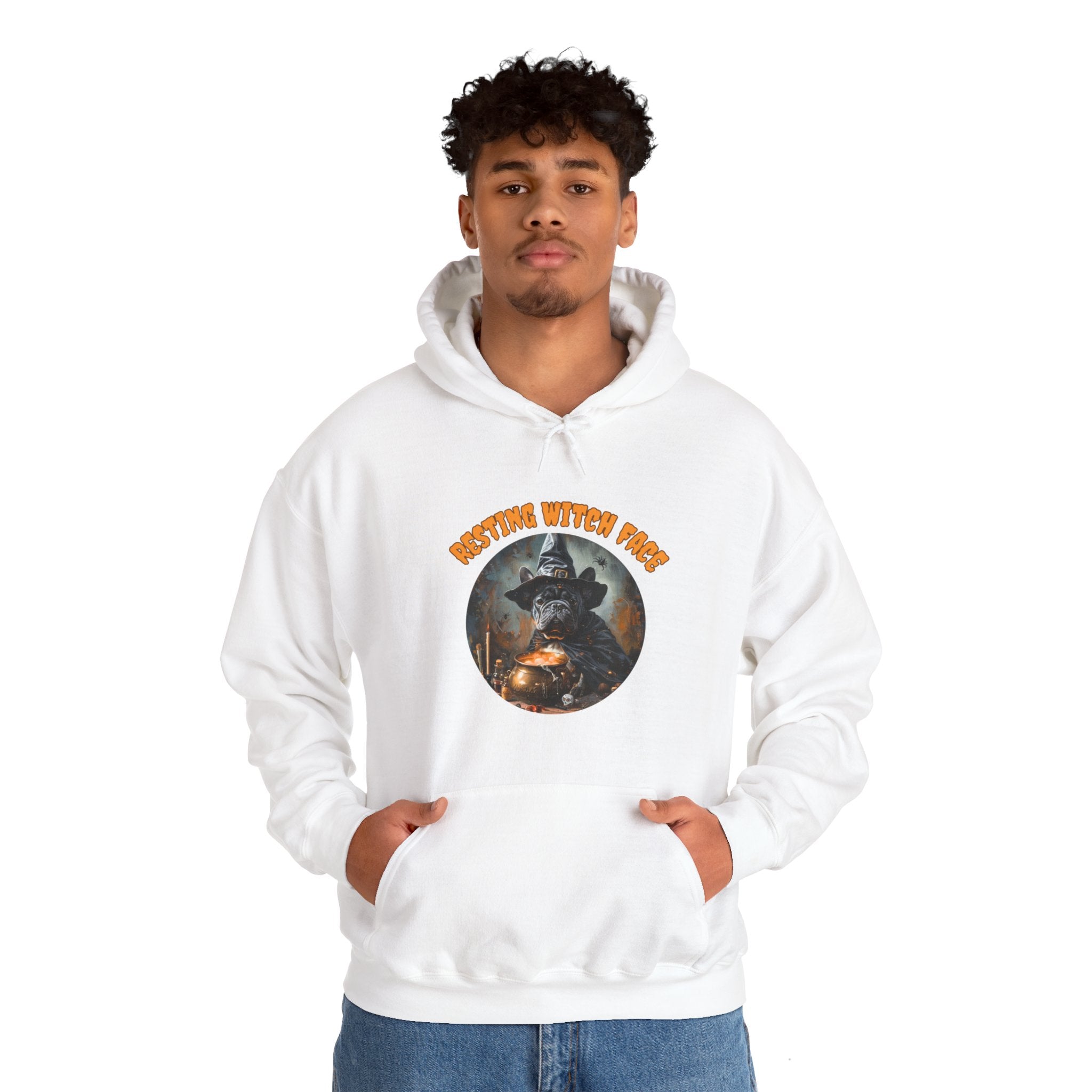 "Resting Witch Face" Halloween Bulldog Hoodie (Black/French)