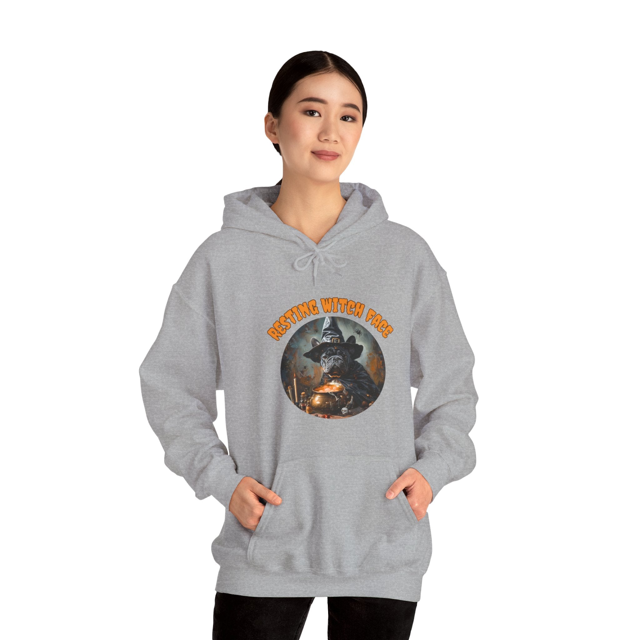 "Resting Witch Face" Halloween Bulldog Hoodie (Black/French)