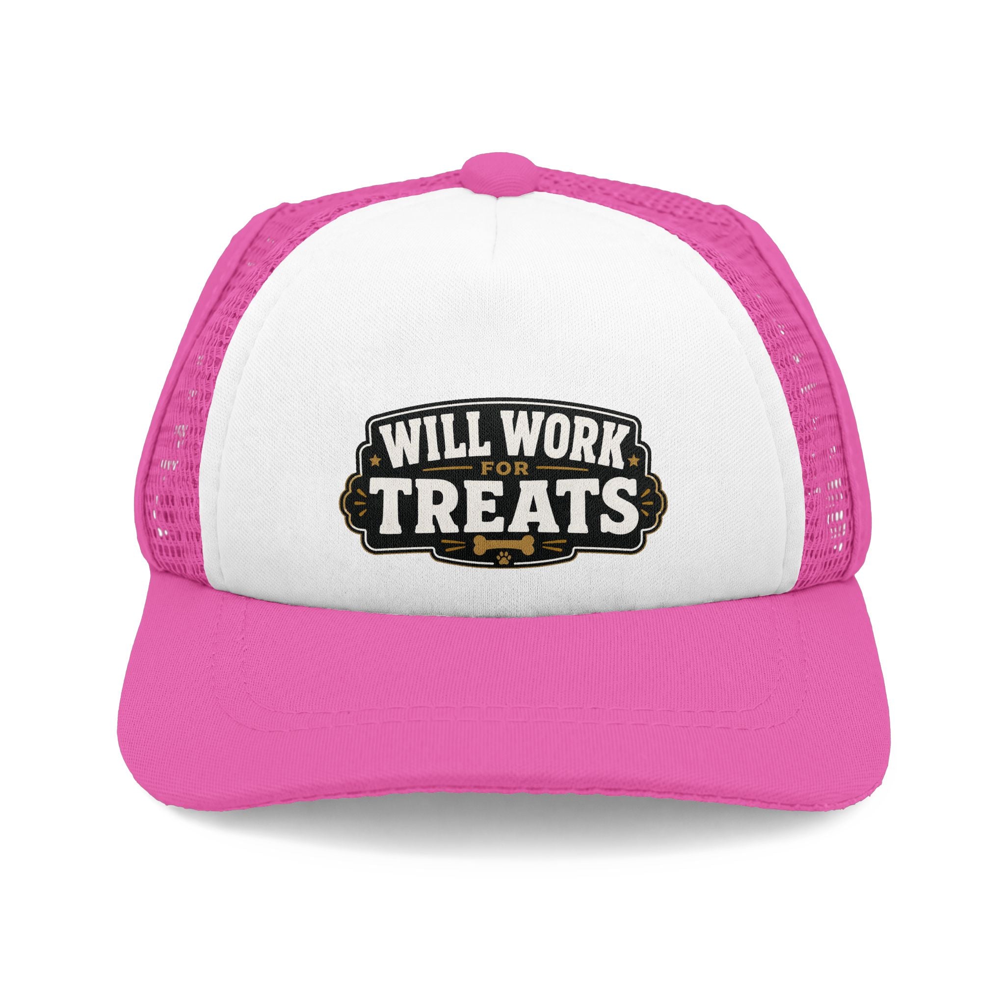 "Will Work For Treats" Bulldog Trucker Hat (English/French)