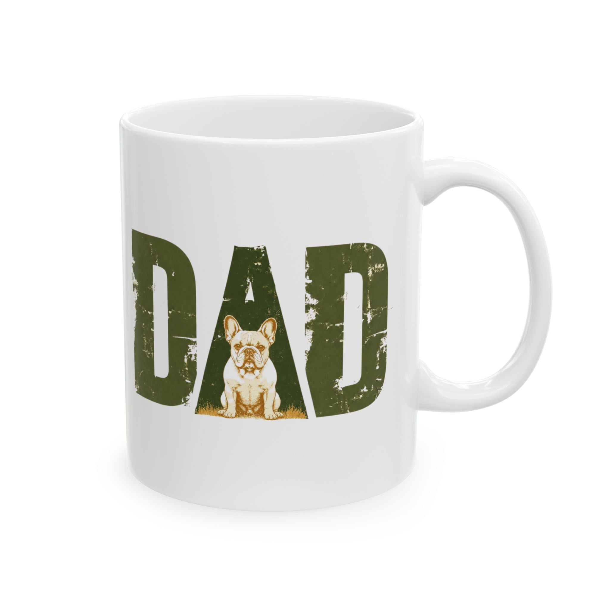 Bulldog Dad Ceramic Mug (11oz/15oz) | Distressed DAD Ceramic Mug (French)