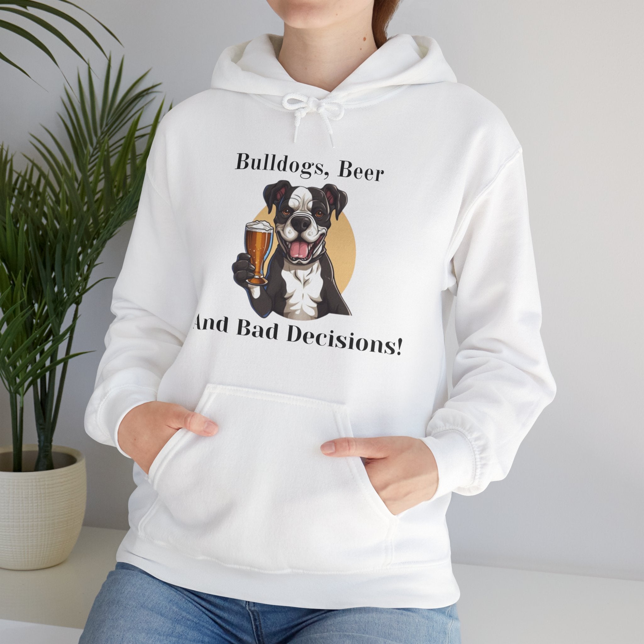 Bulldogs, Beer, and Bad Decisions" Hoodie - Your Go-To Gear for Mischievous Times! option 24 - English Bulldog mom gift | Tipsy Bully