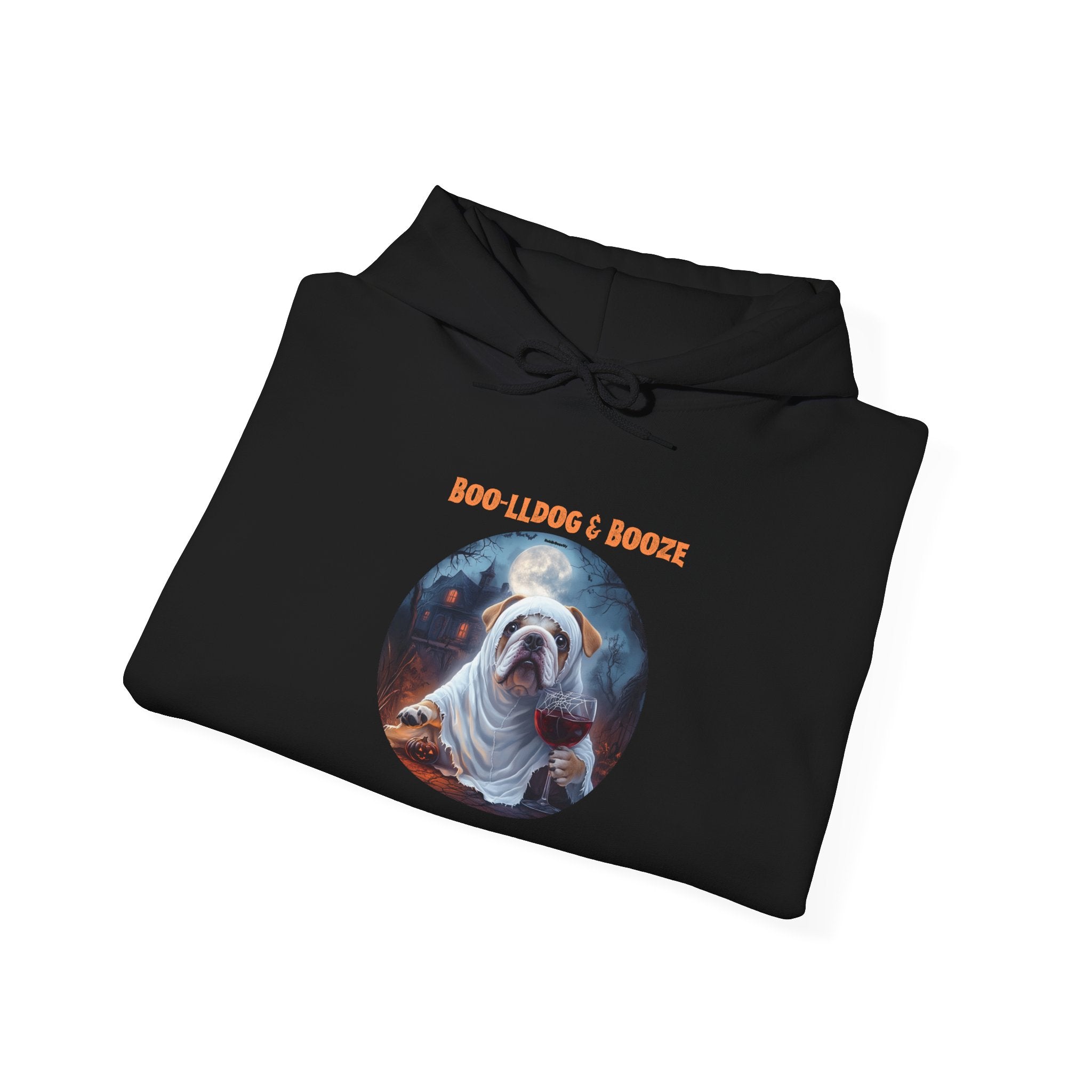 Boo-lldog & Booze Halloween Bulldog Hoodie (White/English)