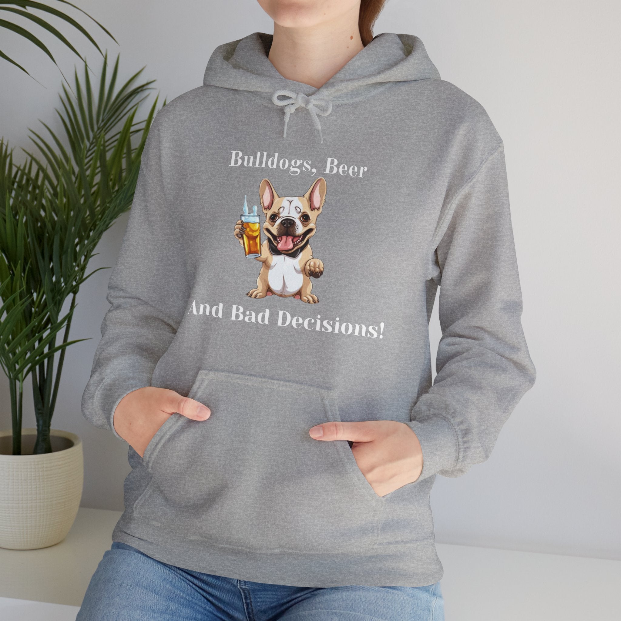 Bulldogs, Beer, and Bad Decisions" Hoodie - Your Go-To Gear for Mischievous Times! (French/Brown)
