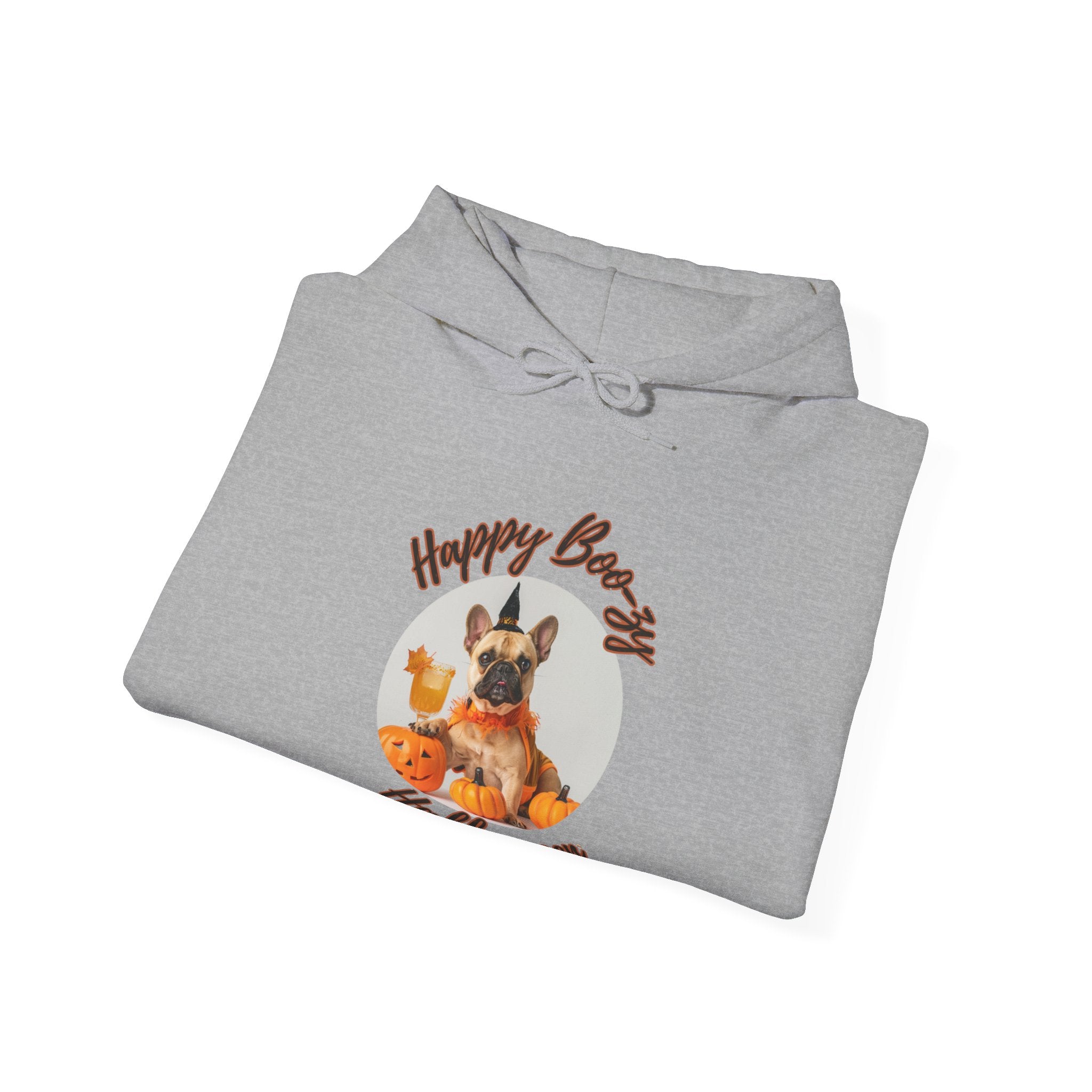 "Happy Boo-zy Haloween" Halloween Bulldog Hoodie (Tan/French)