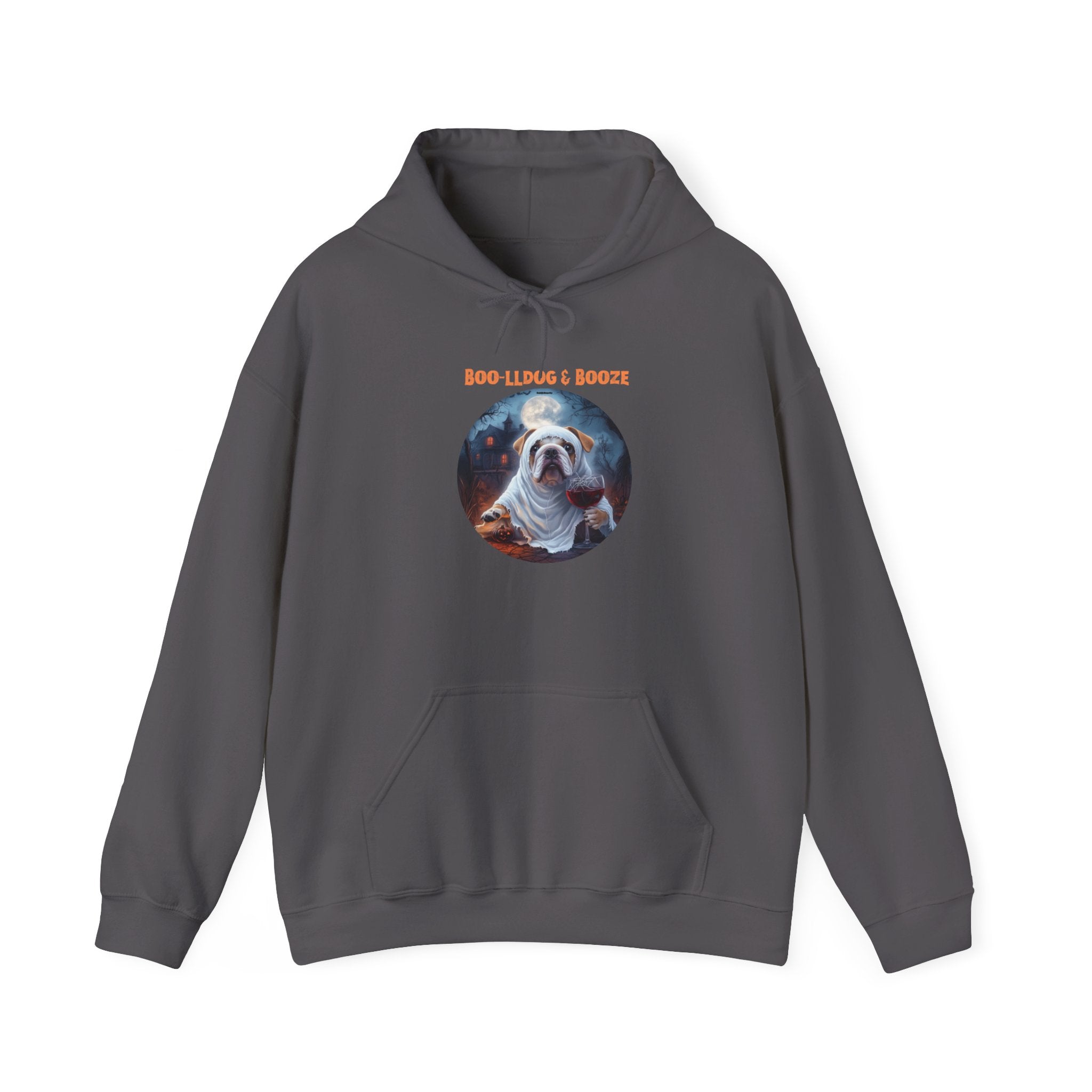 Boo-lldog & Booze Halloween Bulldog Hoodie (White/English)