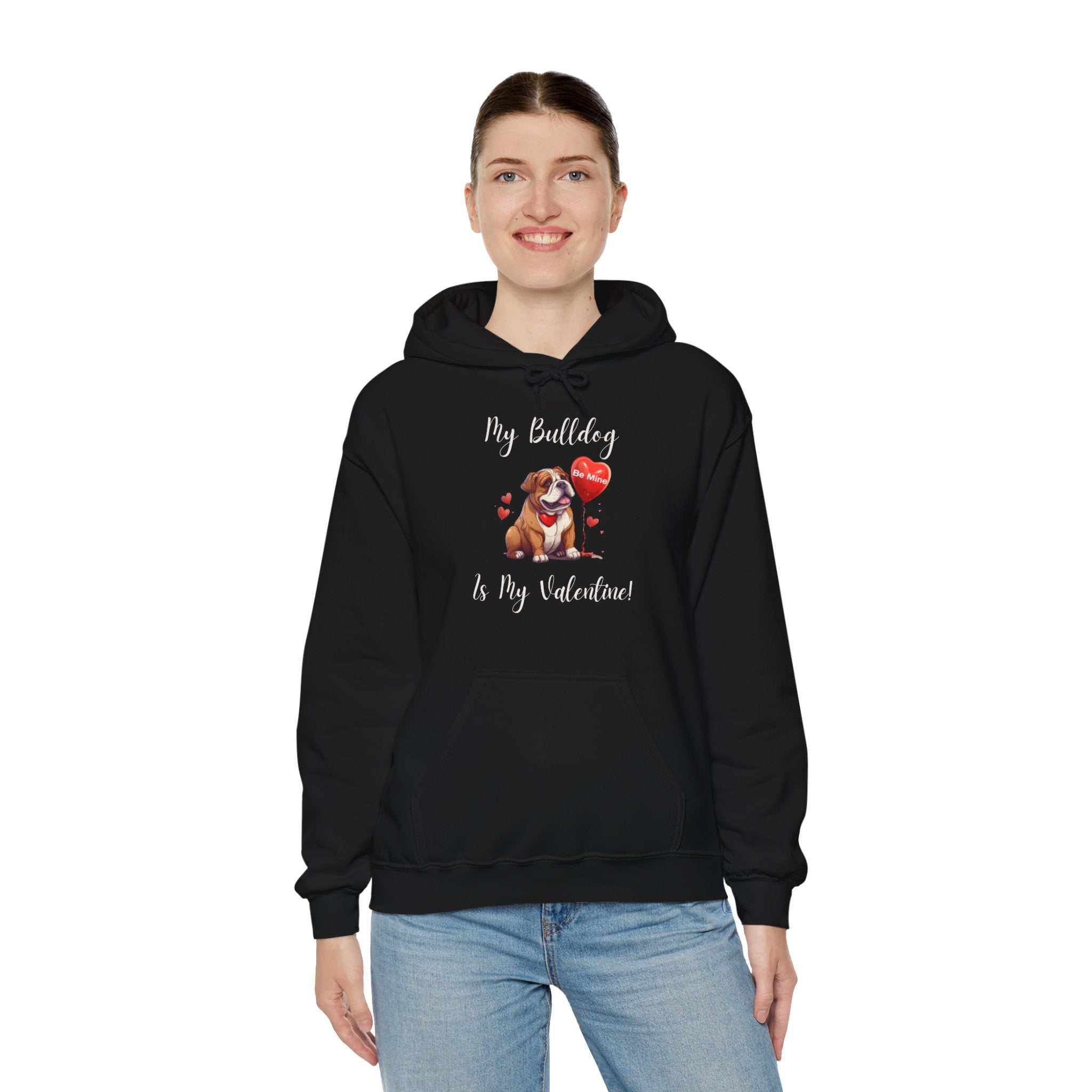 My Bulldog Is My Valentine" - Customizable Bulldog Valentine's Day Hoodie from Tipsy Bully (English/Brown)