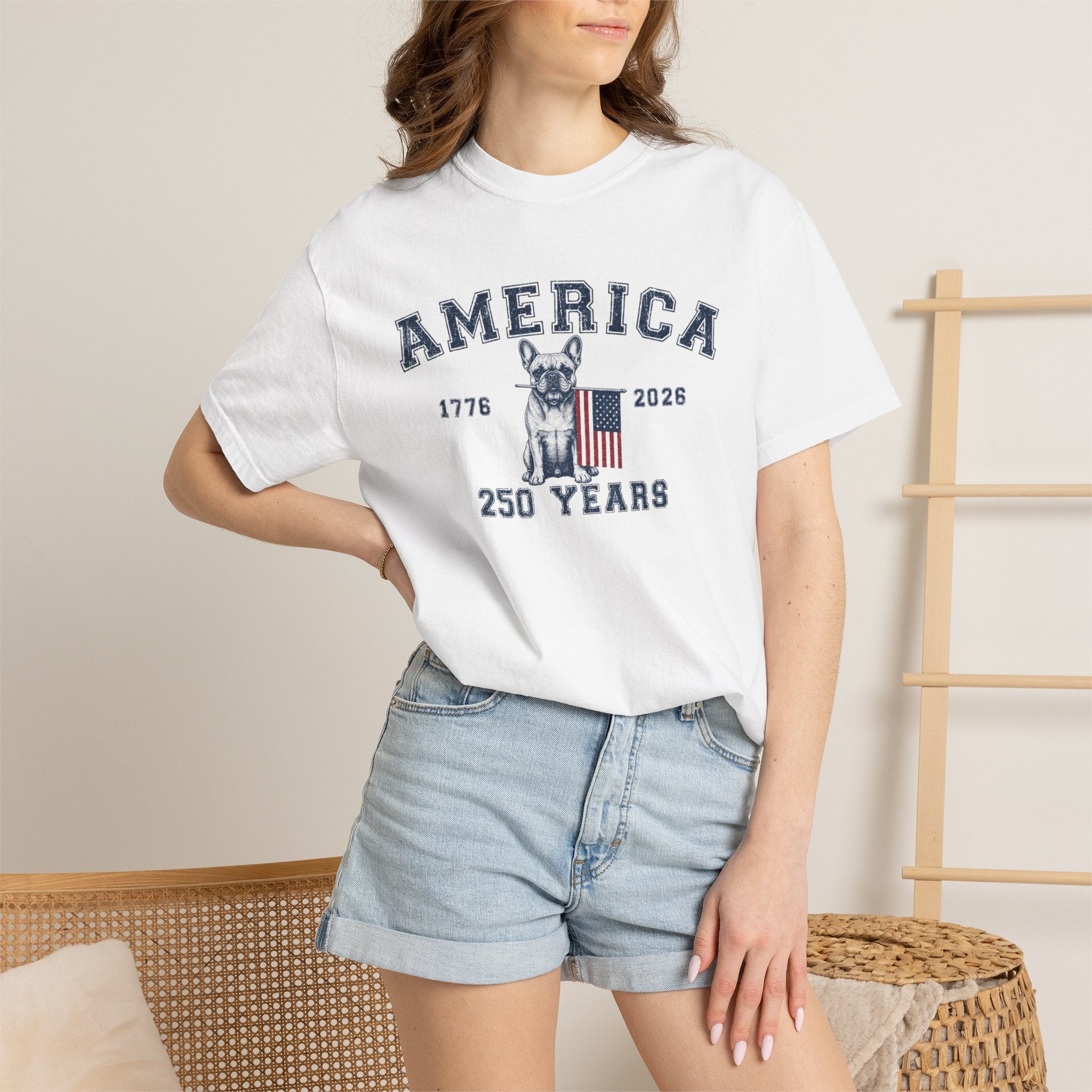 America 250 Years Bulldog T-Shirt | Patriotic Garment-Dyed Tee (French)