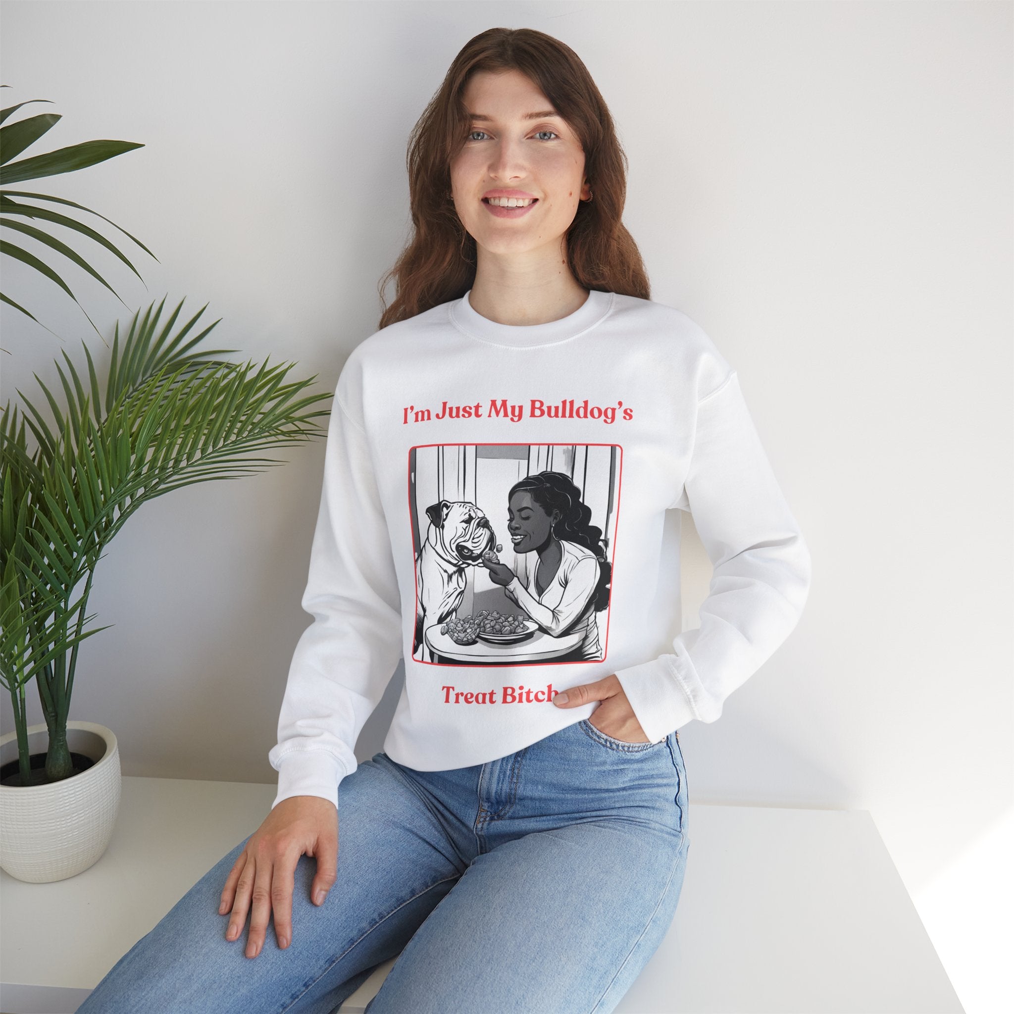 Just My Bulldog's Treat Bitch Crew Neck Sweatshirt (English/Pink)