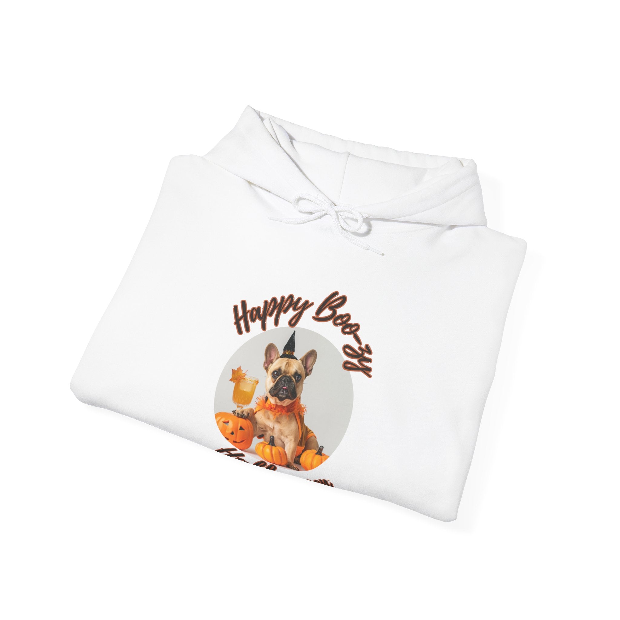 "Happy Boo-zy Haloween" Halloween Bulldog Hoodie (Tan/French)