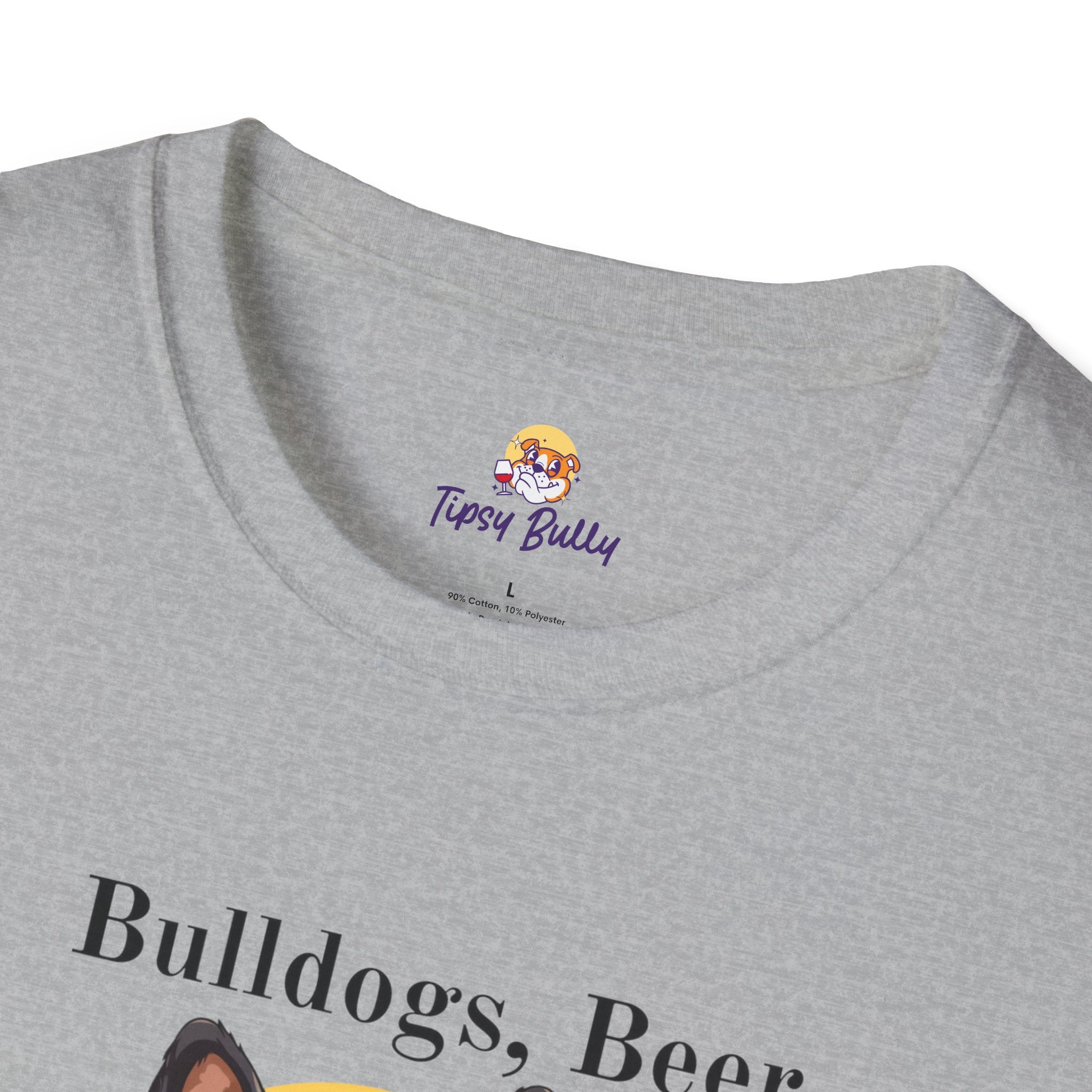 Bulldogs, Beer, and Bad Decisions" Unisex T-Shirt by Tipsy Bully (French/Black)