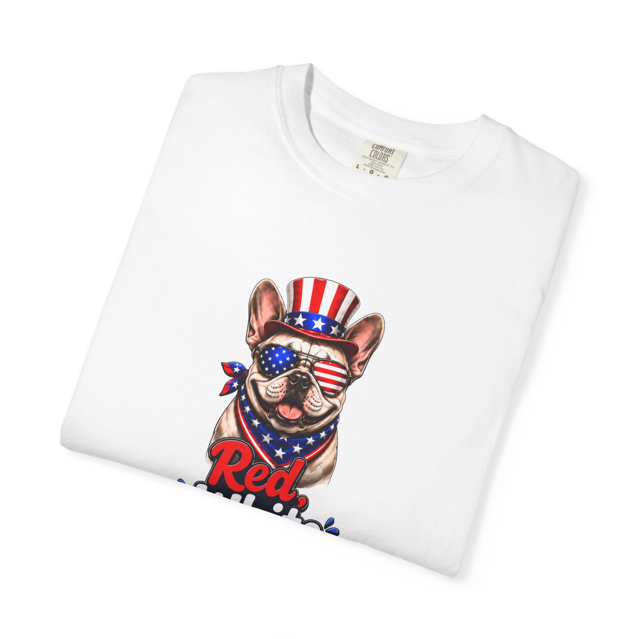 Red, White & Drool Bulldog T-Shirt | Patriotic Garment-Dyed Tee (French)