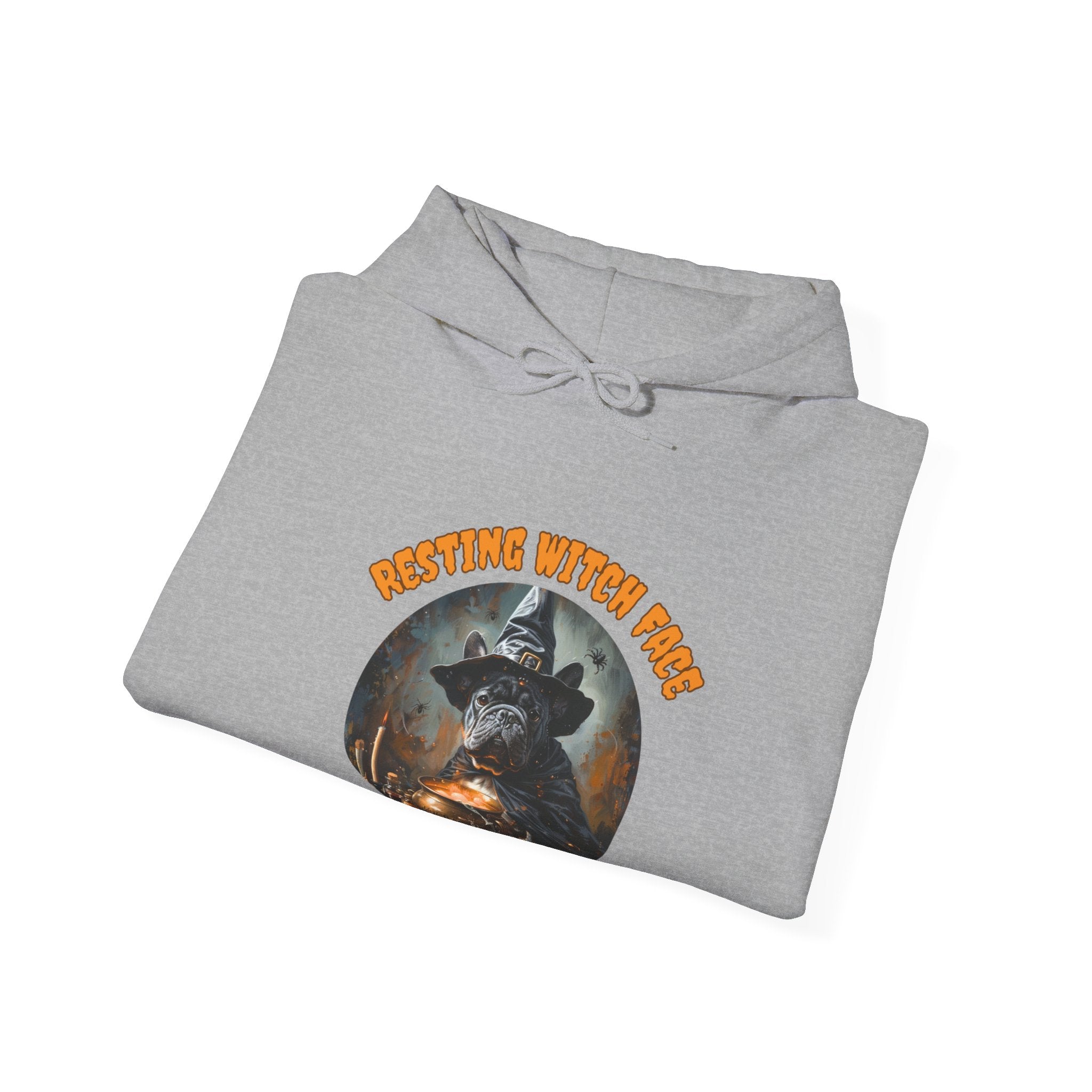 "Resting Witch Face" Halloween Bulldog Hoodie (Black/French)