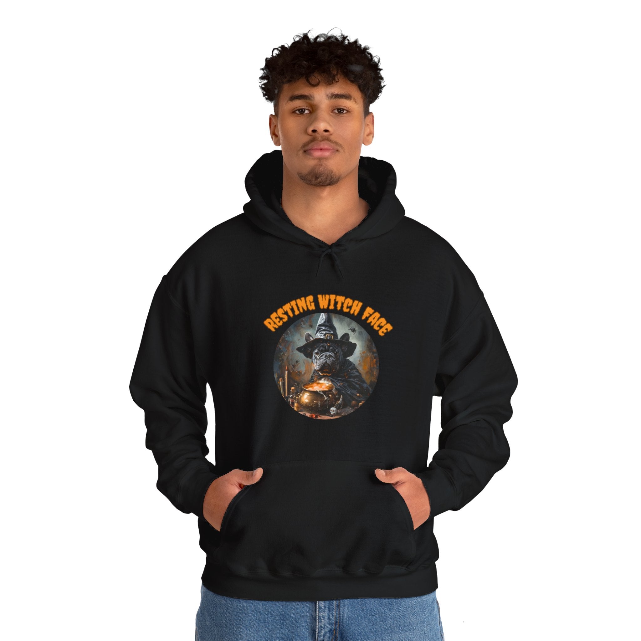 "Resting Witch Face" Halloween Bulldog Hoodie (Black/French)