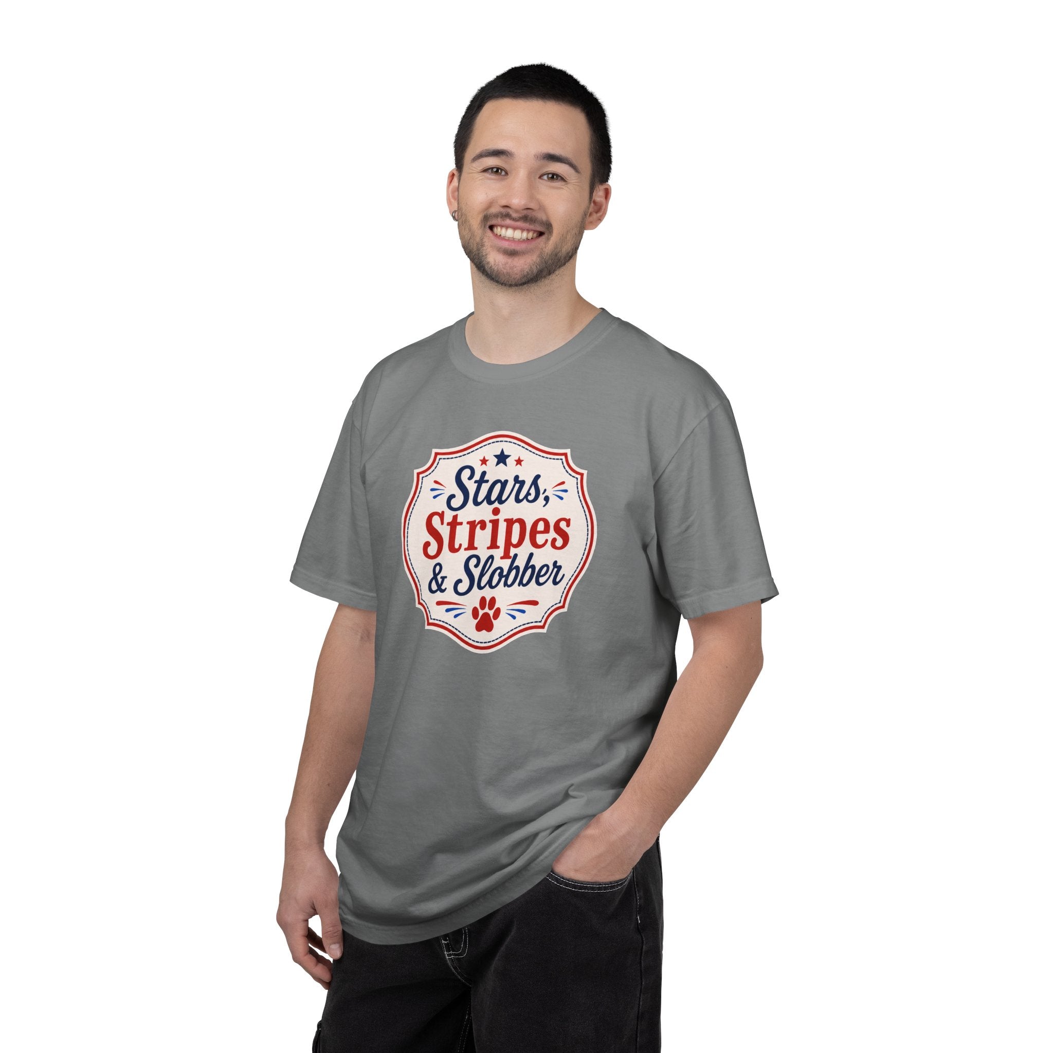Stars, Stripes & Slobber Bulldog T-Shirt | Patriotic Garment-Dyed Tee (French)