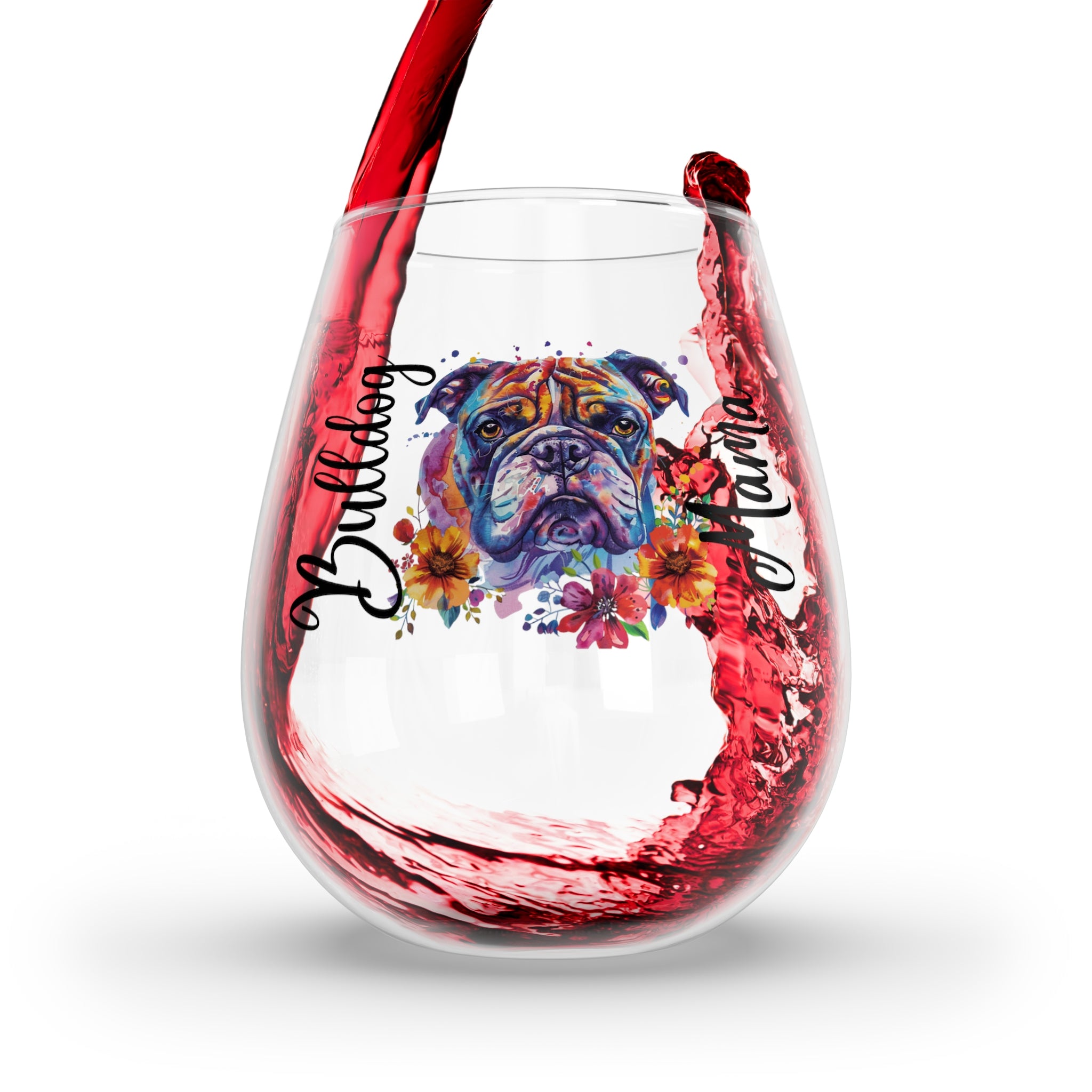 Bulldog Mama Wine Glass - brown English detail shot - English Bulldog mom gift | Tipsy Bully