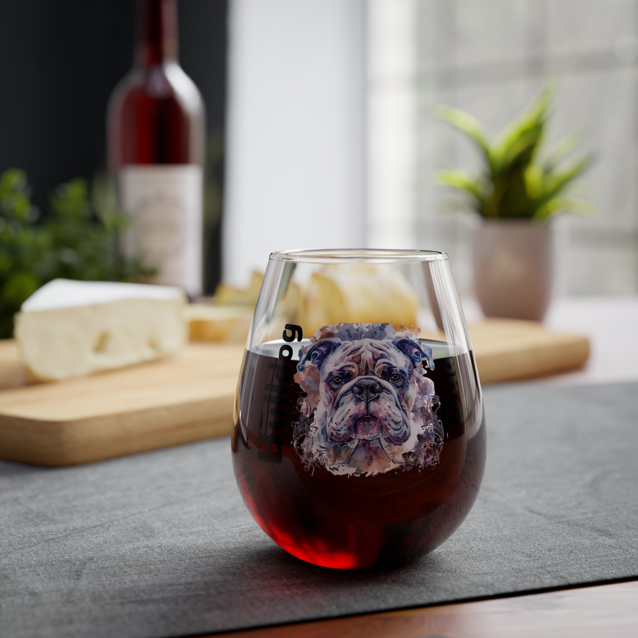 Bulldog Dad Wine Glass - Brown English