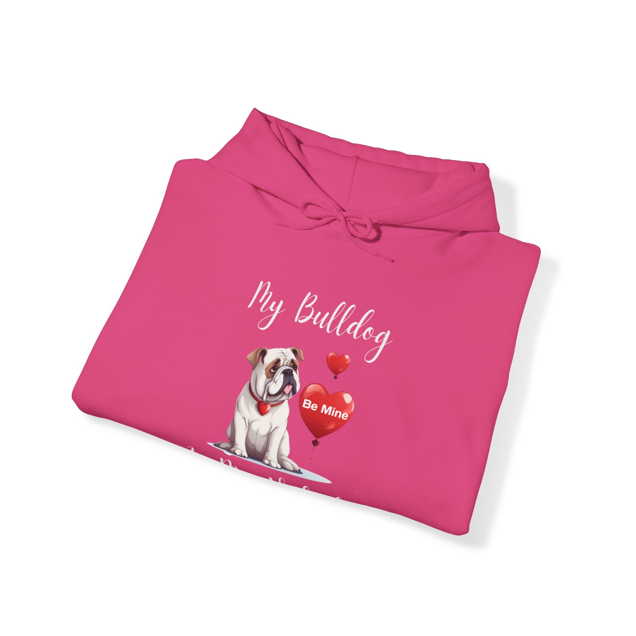 My Bulldog Is My Valentine" - Customizable Bulldog Valentine's Day Hoodie from Tipsy Bully (English/White)