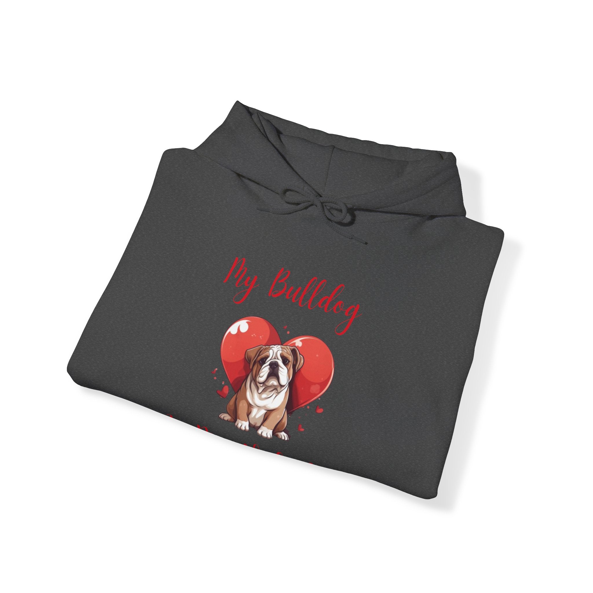 My Bulldog Is My Valentine" - Customizable Bulldog Valentine's Day Hoodie from Tipsy Bully (English/Brown)
