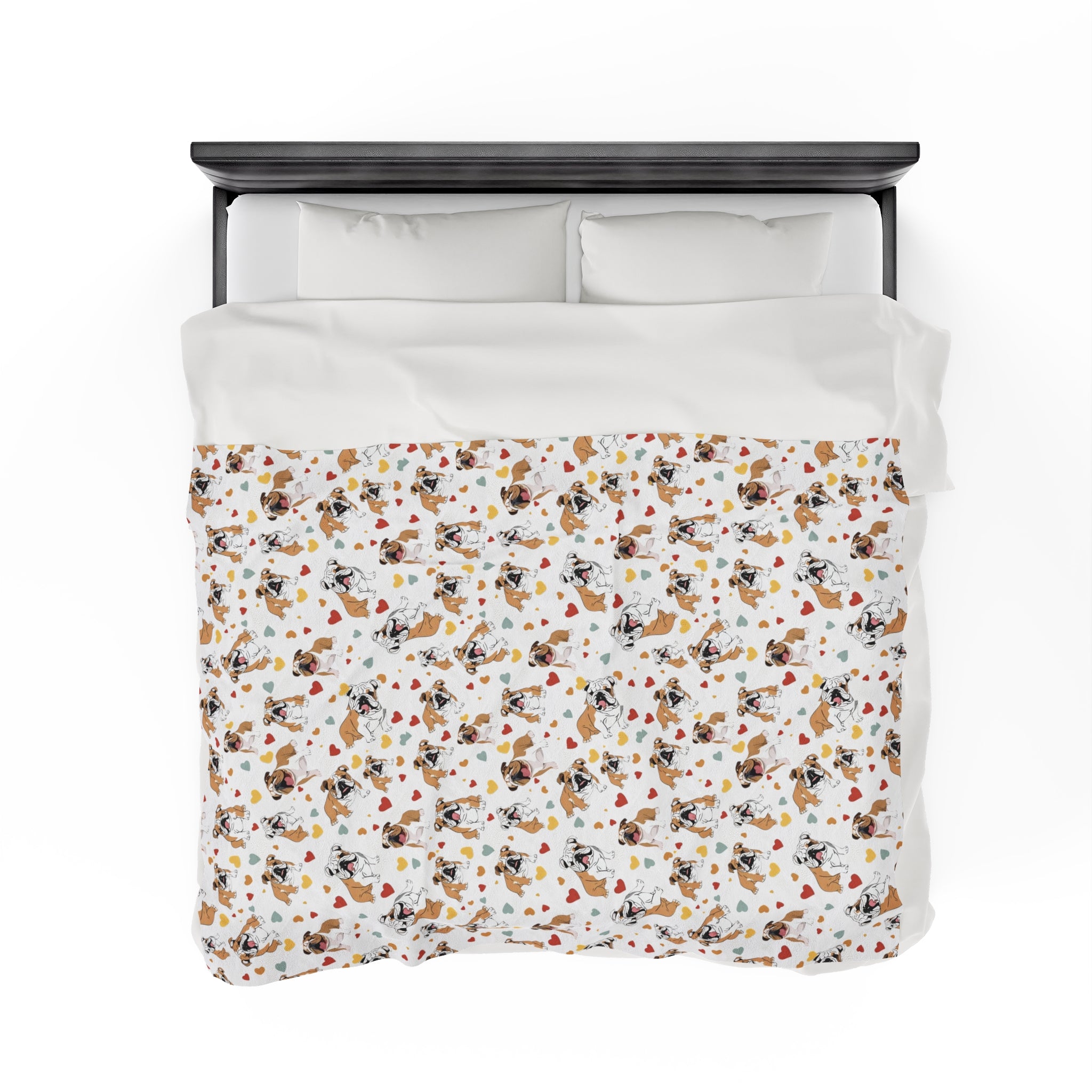 Bulldog Cuddle Haven: All-Over-Print Velveteen Blanket (English)