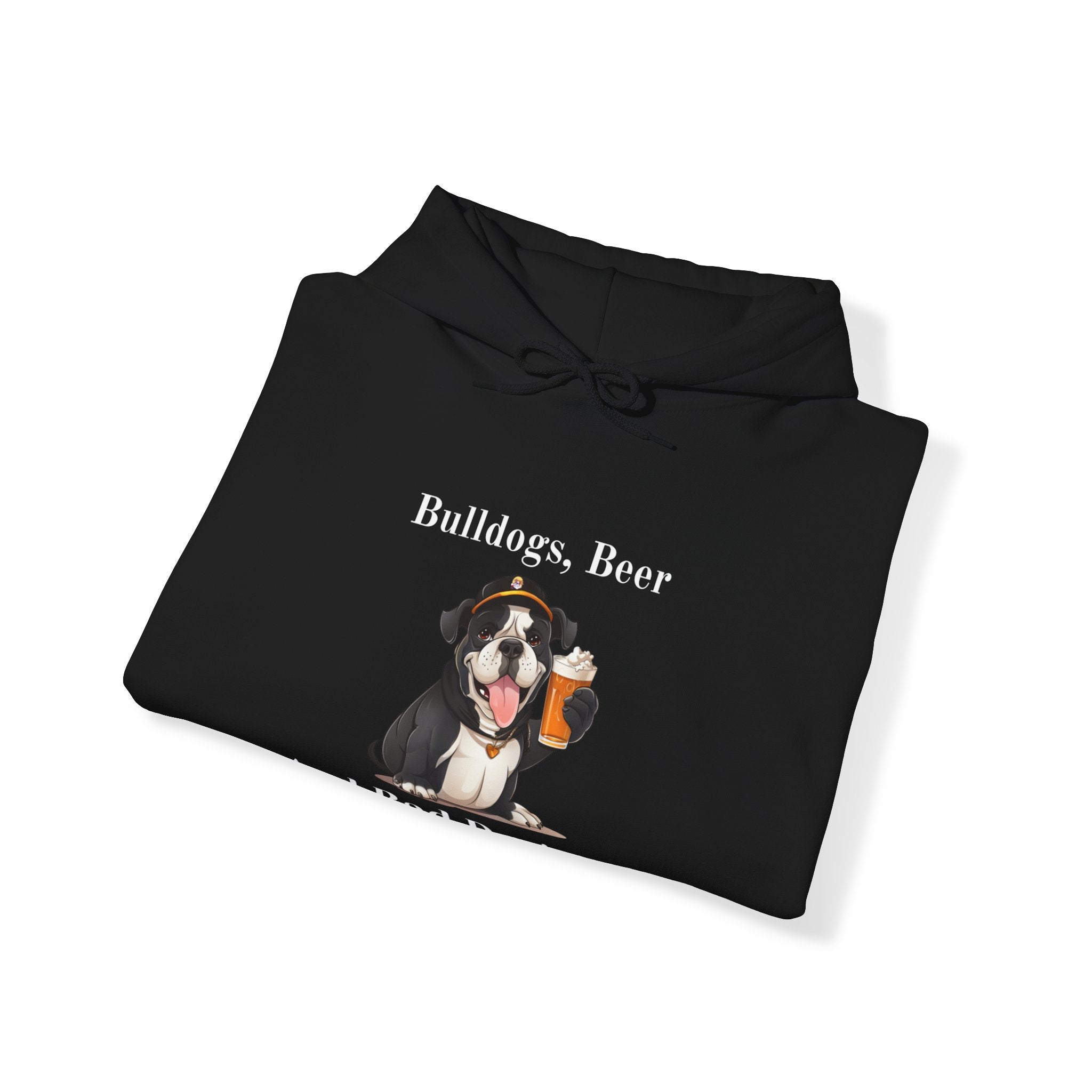 Bulldogs, Beer, and Bad Decisions" Hoodie - Your Go-To Gear for Mischievous Times! (English/Black)