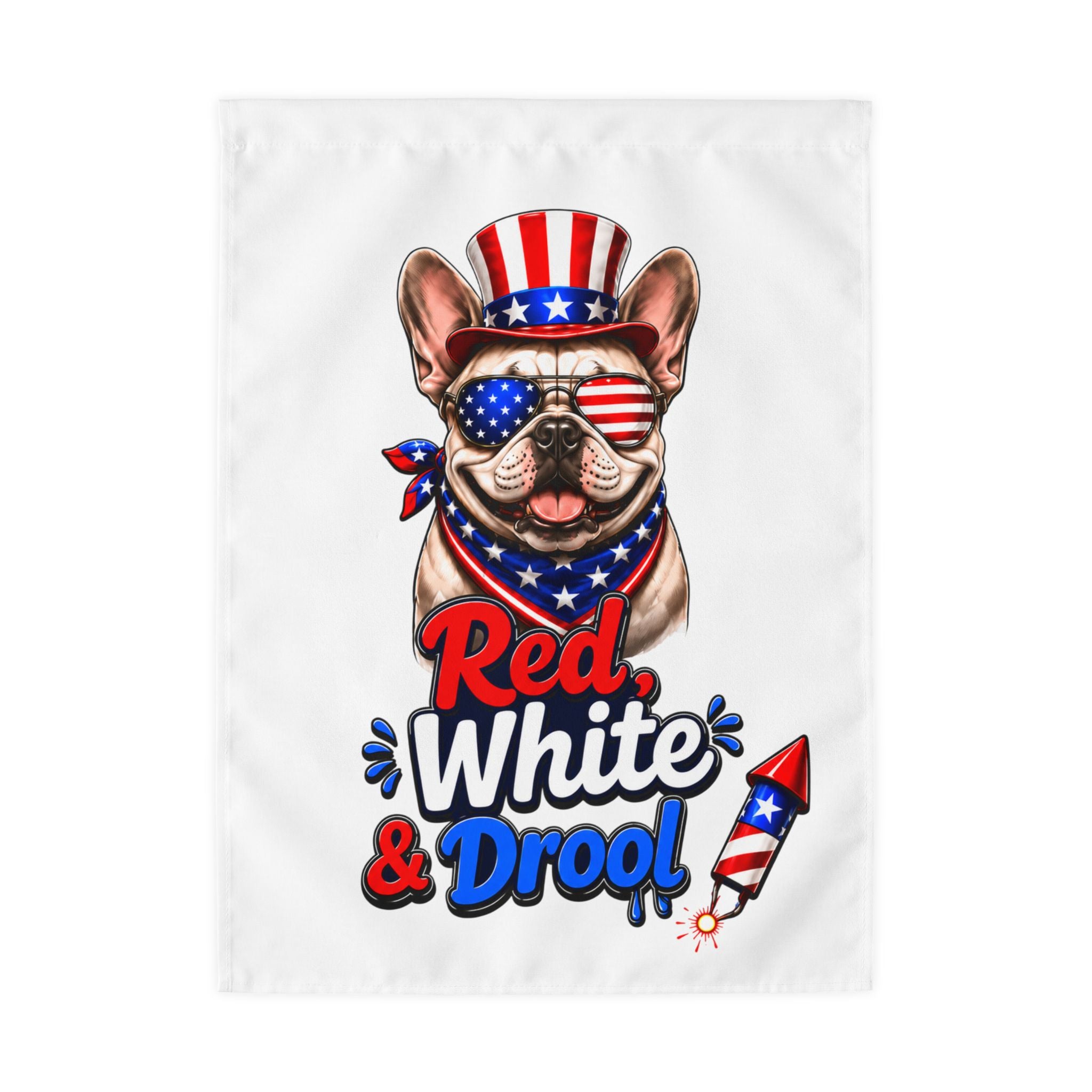 Red, White & Drool 4th of July Bulldog Garden Flag — Patriotic Dog Lover Outdoor Yard Flag (French)