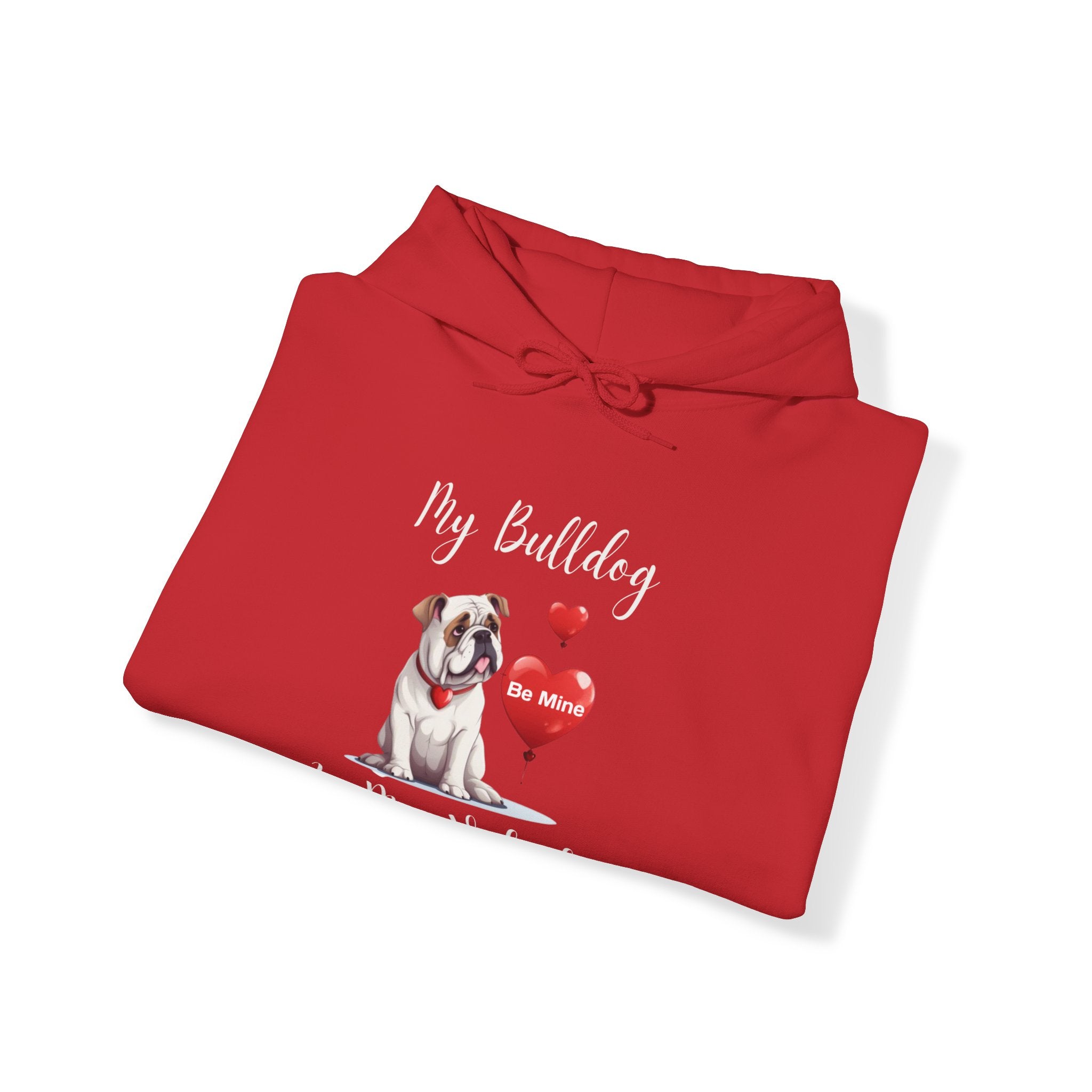 My Bulldog Is My Valentine" - Customizable Bulldog Valentine's Day Hoodie from Tipsy Bully (English/White)