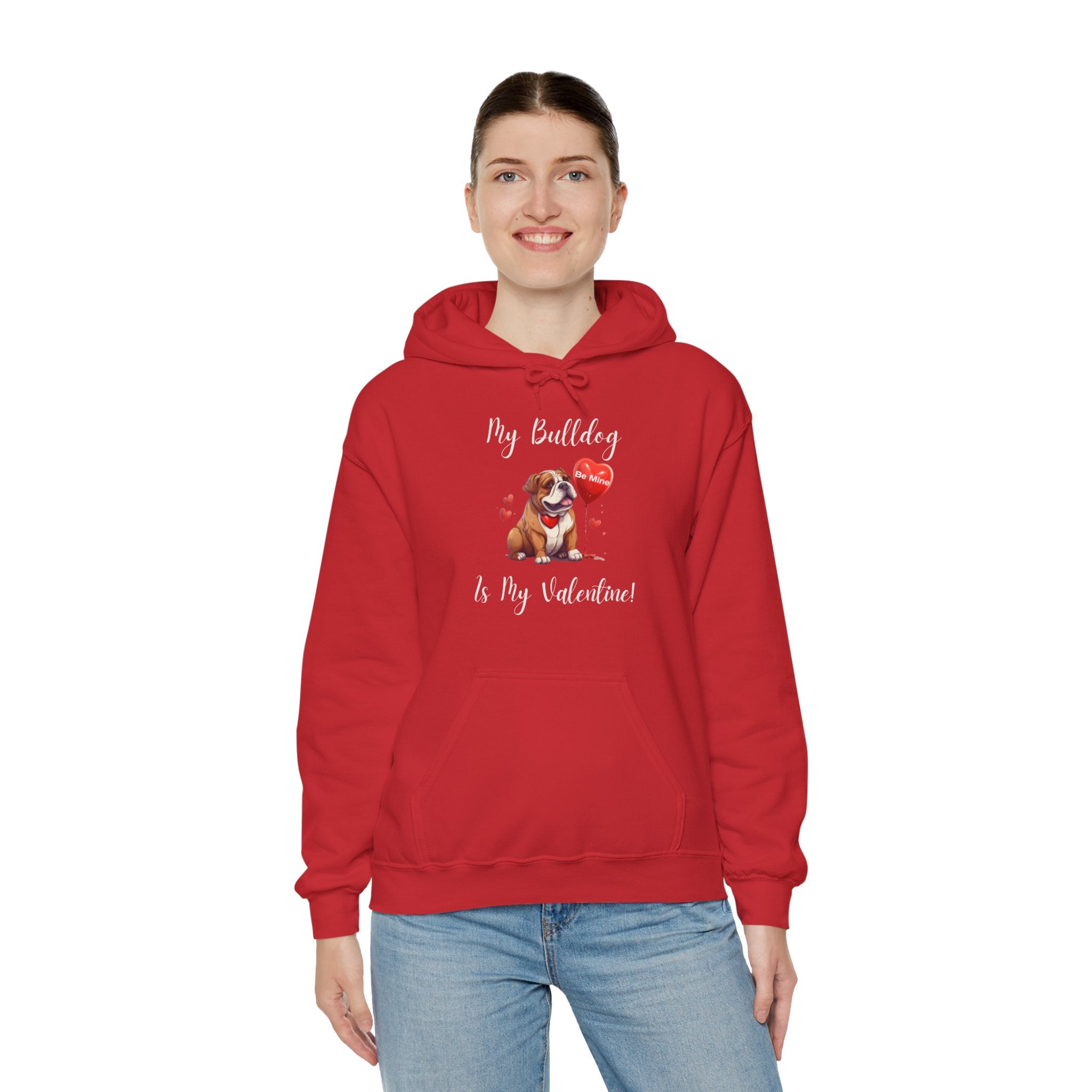 My Bulldog Is My Valentine" - Customizable Bulldog Valentine's Day Hoodie from Tipsy Bully (English/Brown)