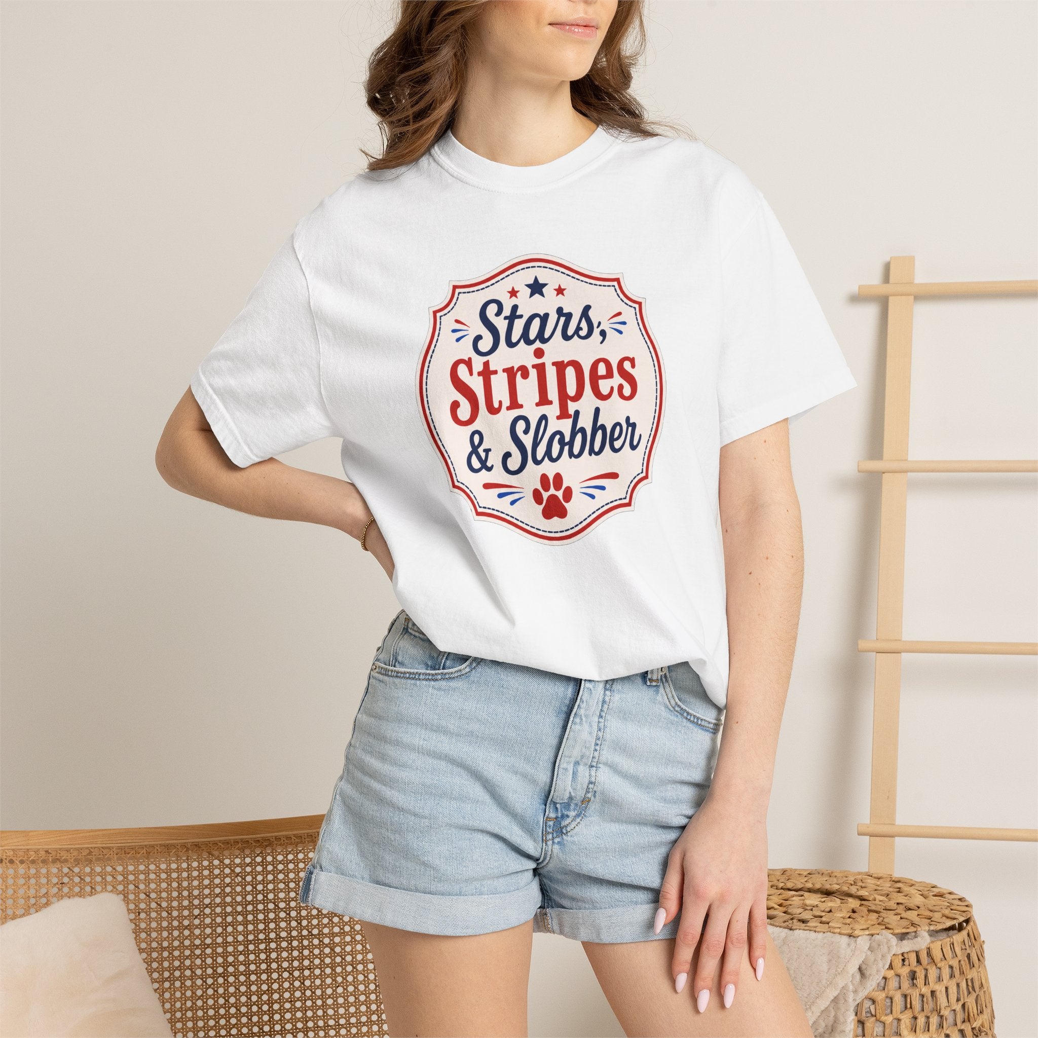Stars, Stripes & Slobber Bulldog T-Shirt | Patriotic Garment-Dyed Tee (English)