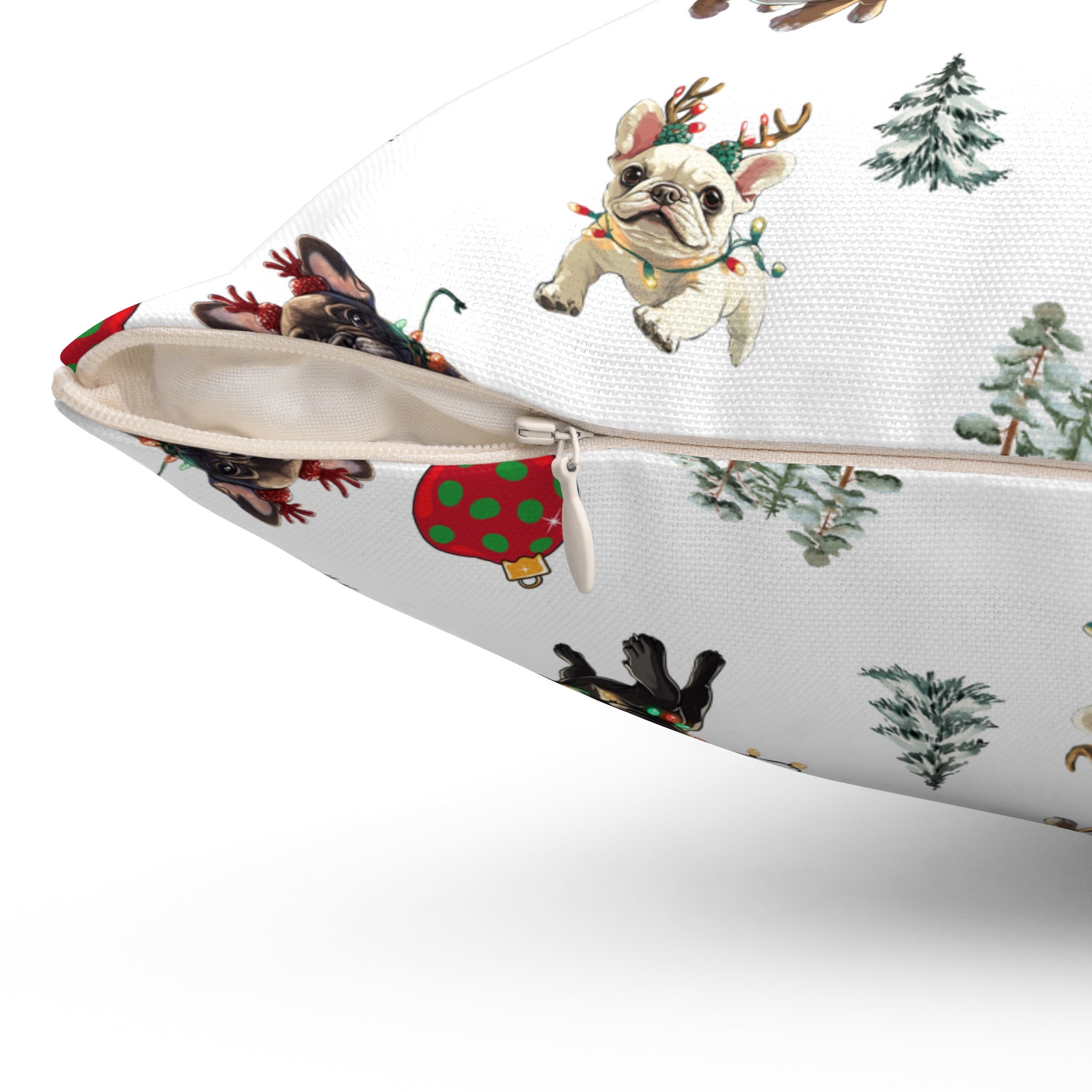 “Tipsy Bulldogs” Christmas pillow (French)