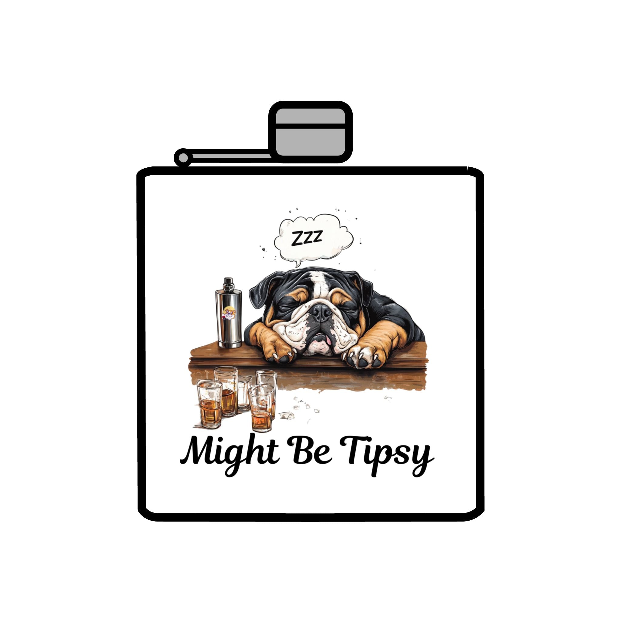 Tipsy Bully Stainless Steel Flask – Bulldog Edition (English/Might Be Tipsy)