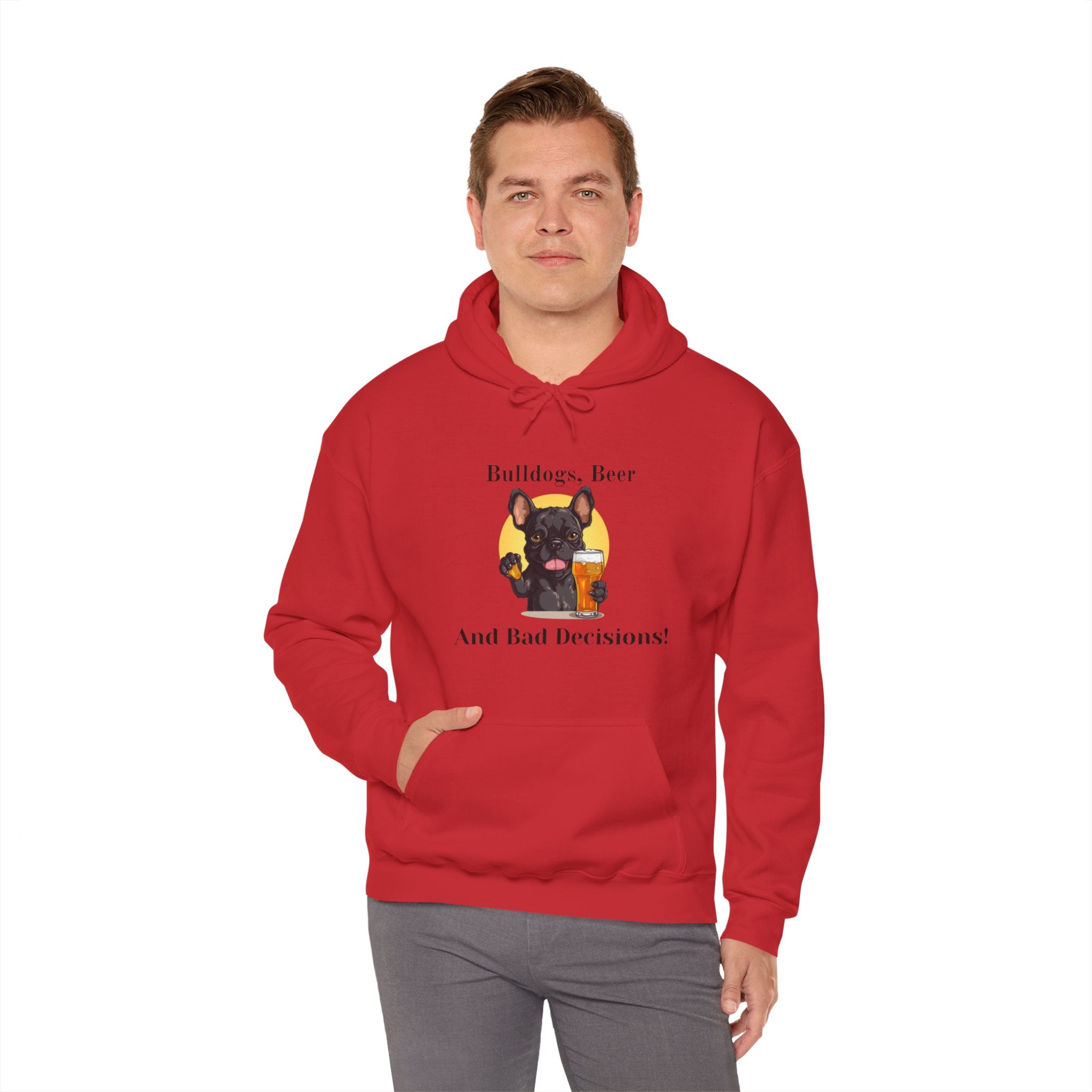 Bulldogs, Beer, and Bad Decisions" Hoodie - Your Go-To Gear for Mischievous Times! (French/Black)