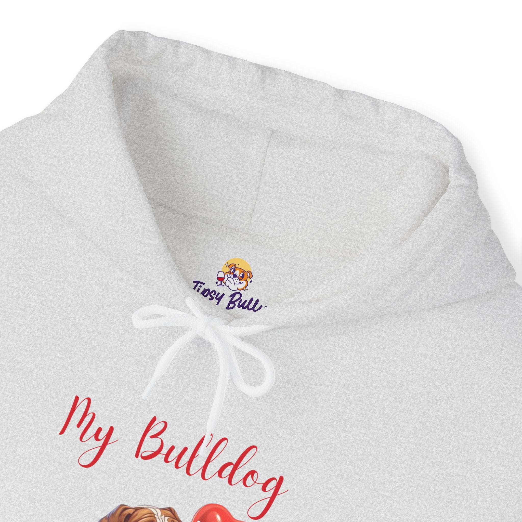 My Bulldog Is My Valentine" - Customizable Bulldog Valentine's Day Hoodie from Tipsy Bully (English/Brown)