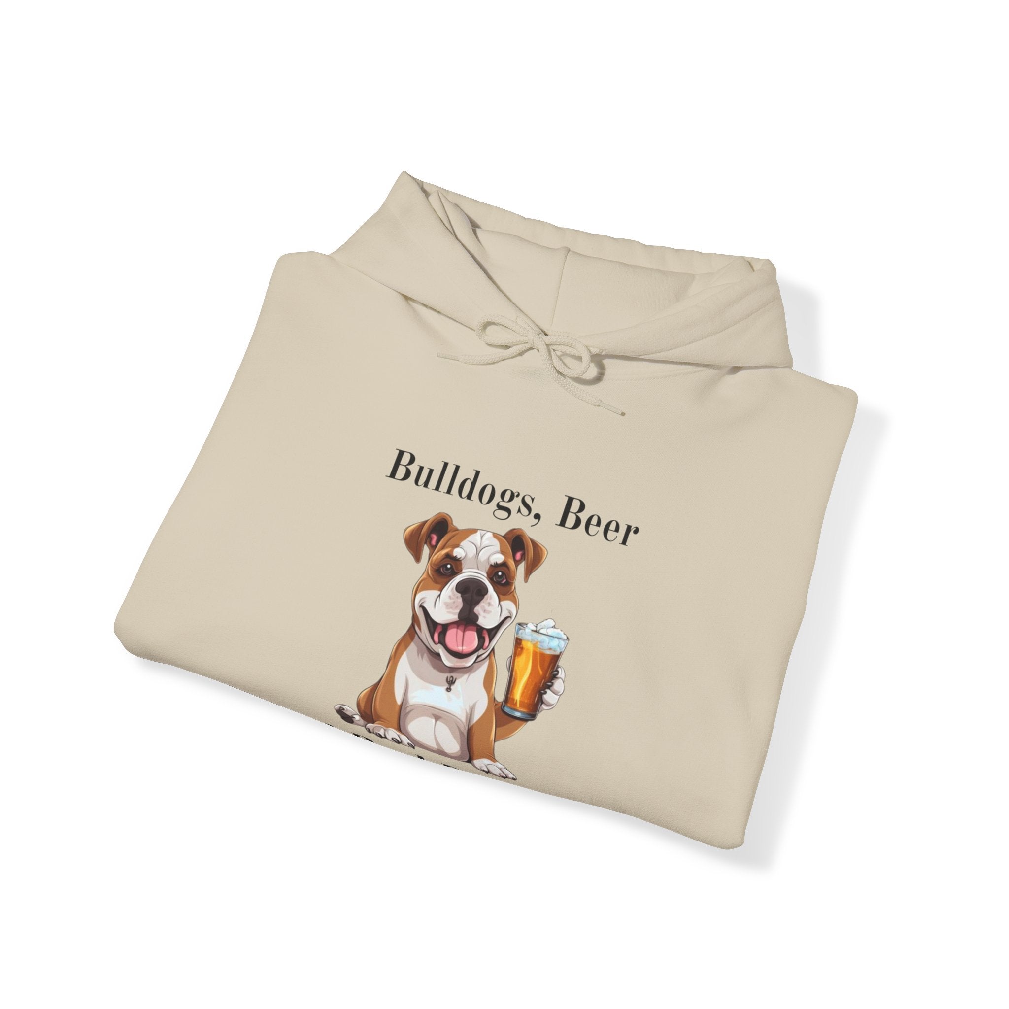 Bulldogs, Beer, and Bad Decisions" Hoodie - Your Go-To Gear for Mischievous Times! (American/White)