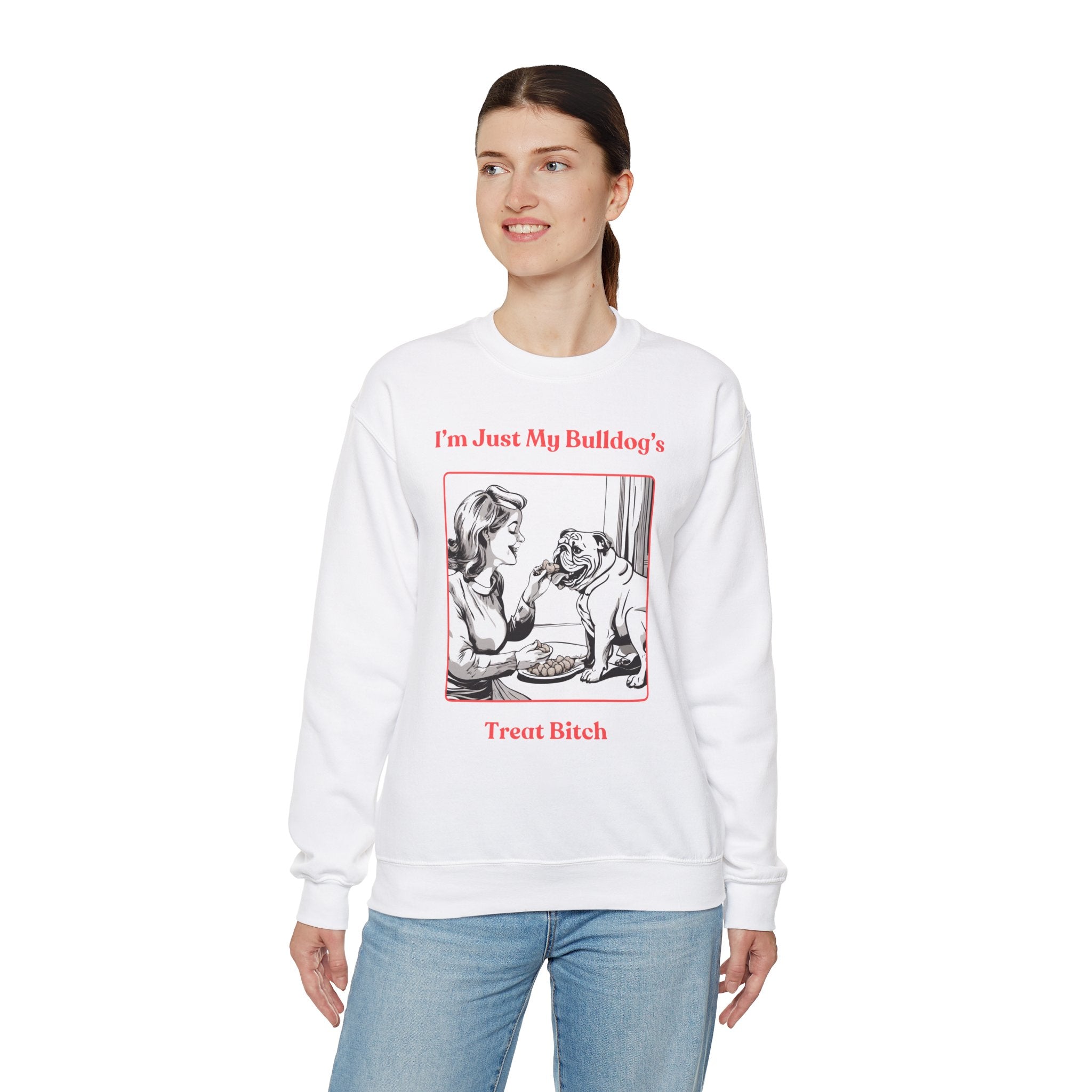 Just My Bulldog's Treat Bitch Crew Neck Sweatshirt (English/Pink)