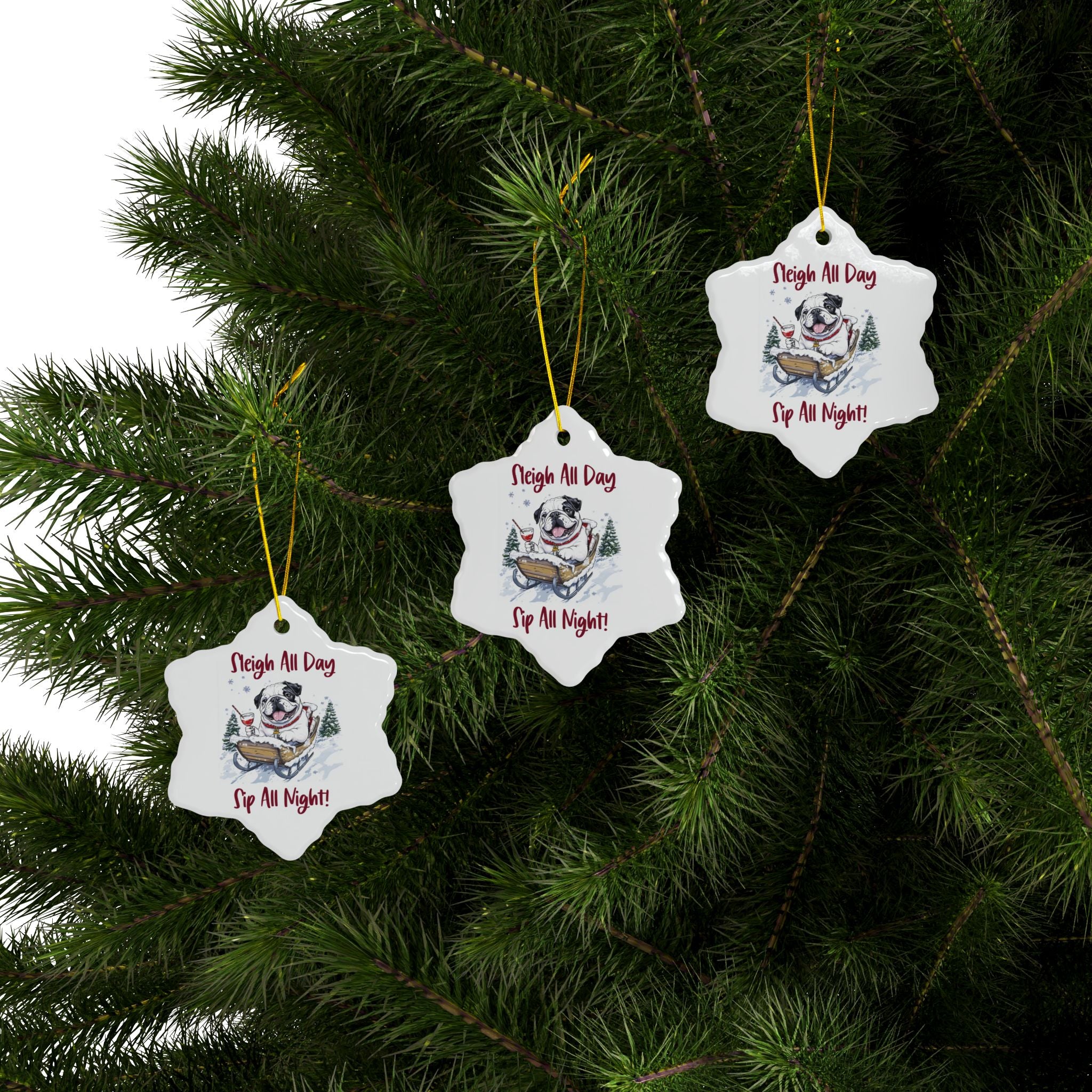 Sleigh All Day, Sip All Night Xmas Ornament (1pc, 3pcs, 5pcs, 10pcs/English)
