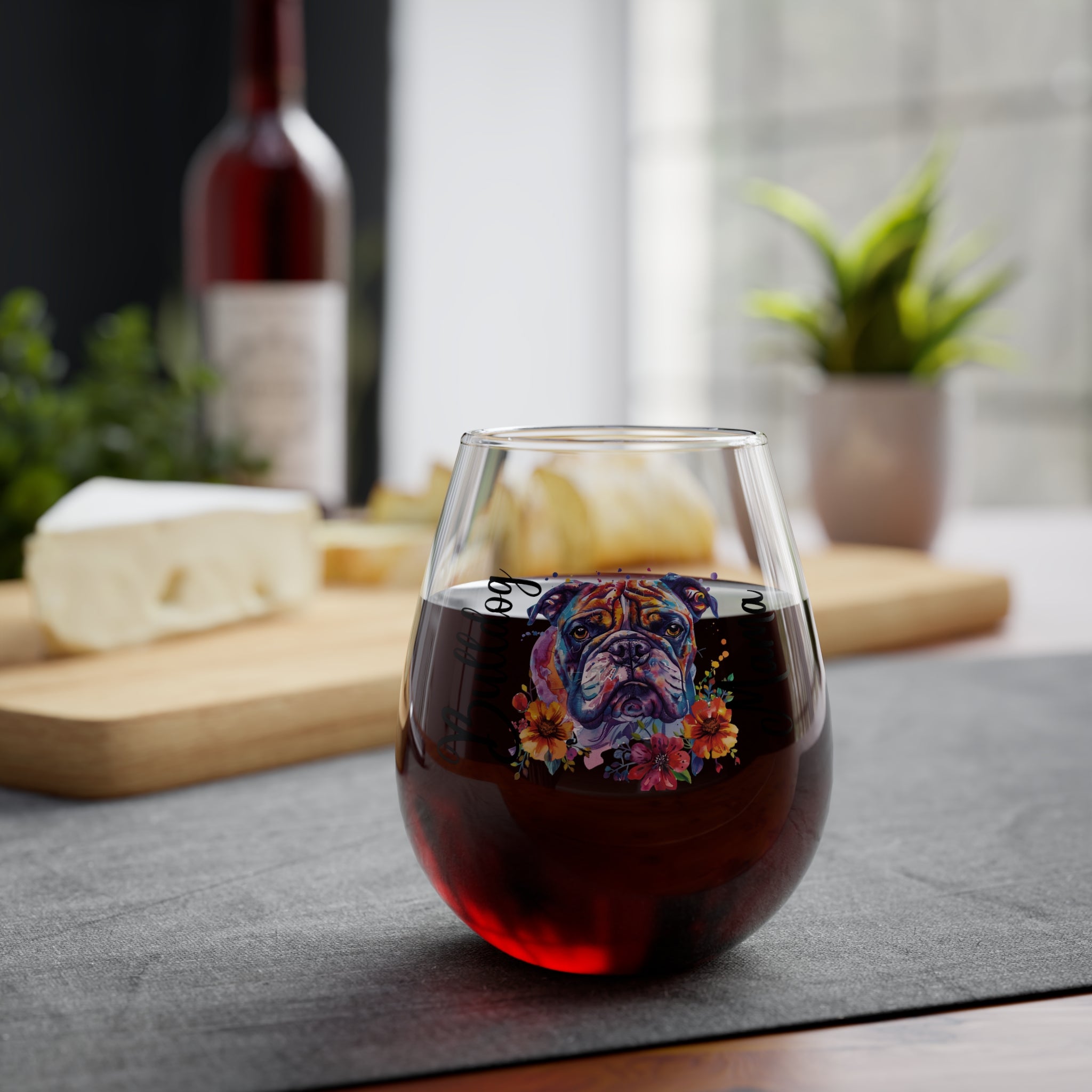Bulldog Mama Wine Glass - brown English alternate view - English Bulldog mom gift | Tipsy Bully