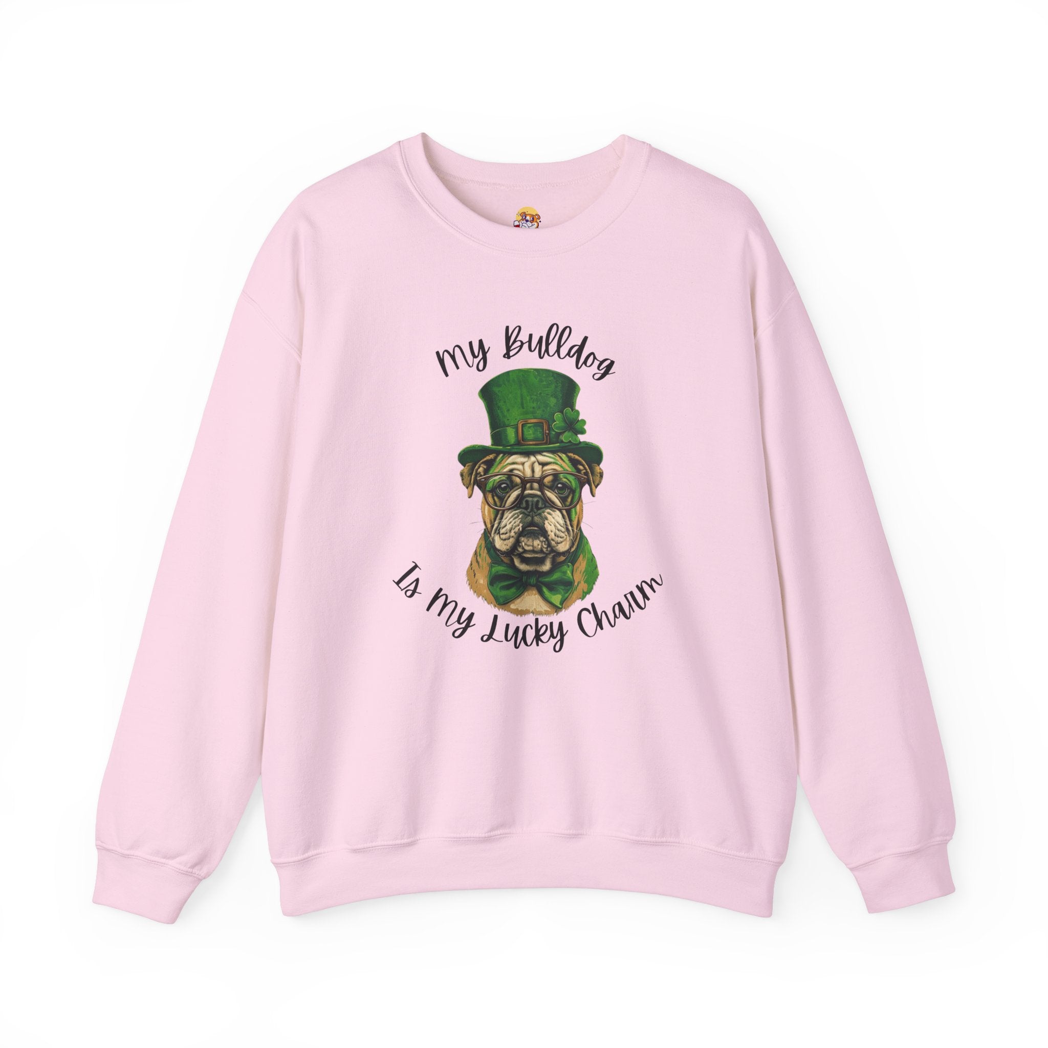 Tipsy Bully St. Patrick's Day Sweatshirt: "My Bulldog is My Lucky Charm (English)