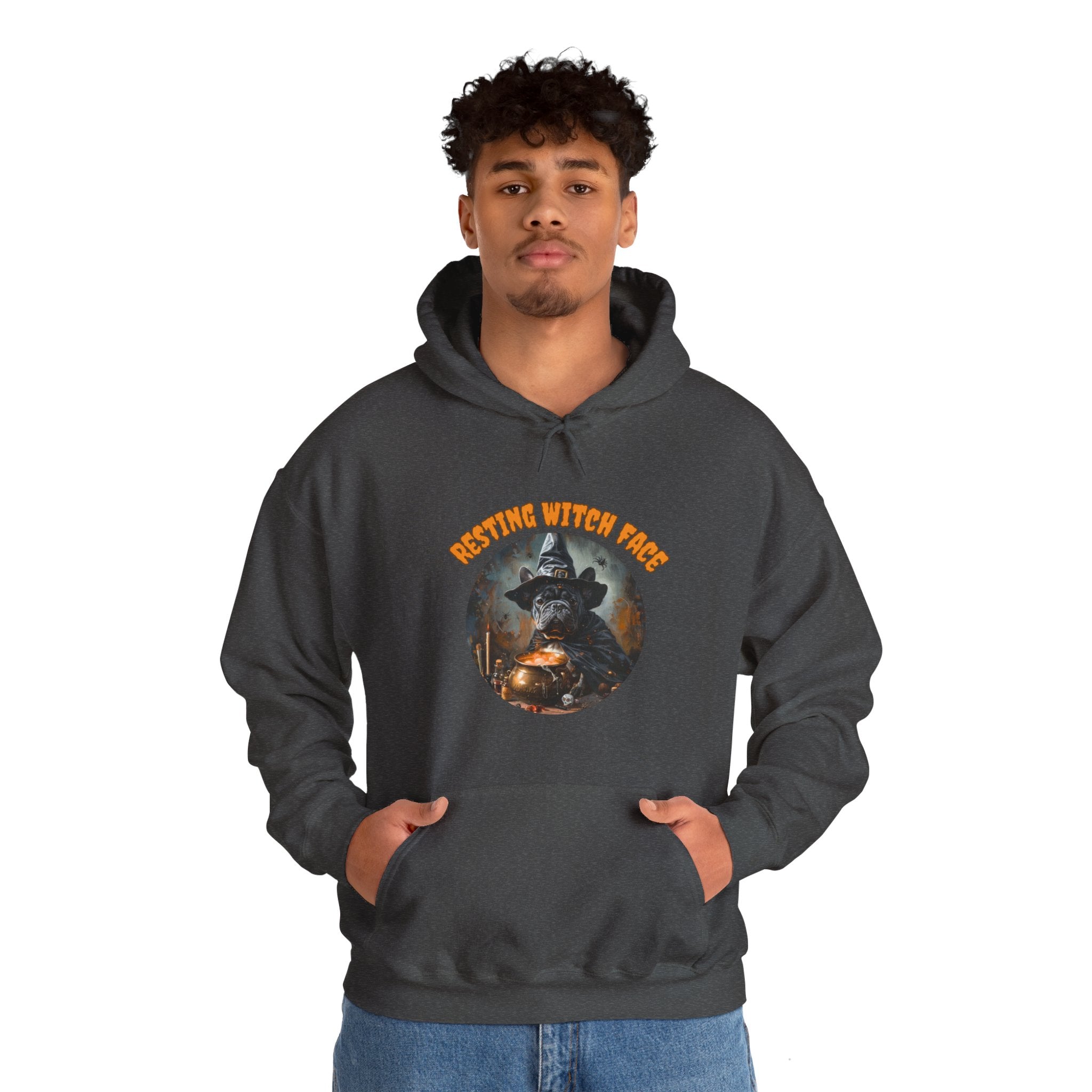 "Resting Witch Face" Halloween Bulldog Hoodie (Black/French)