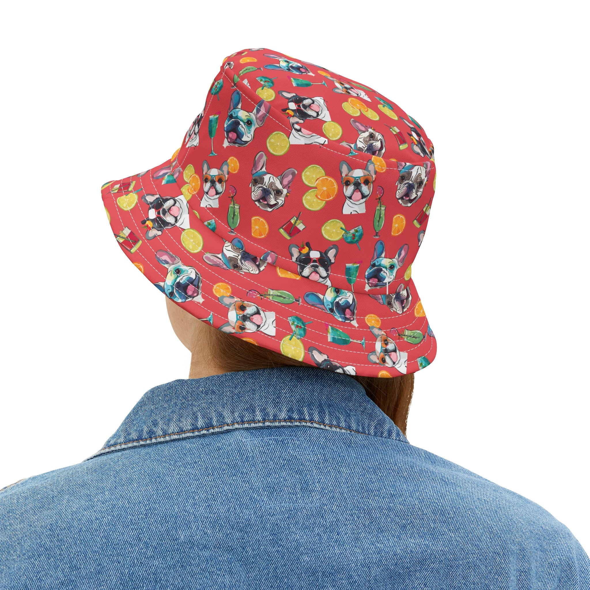 Tipsy Bully Unisex Summer Cocktail Bucket Hat (French/Pinkish Red)